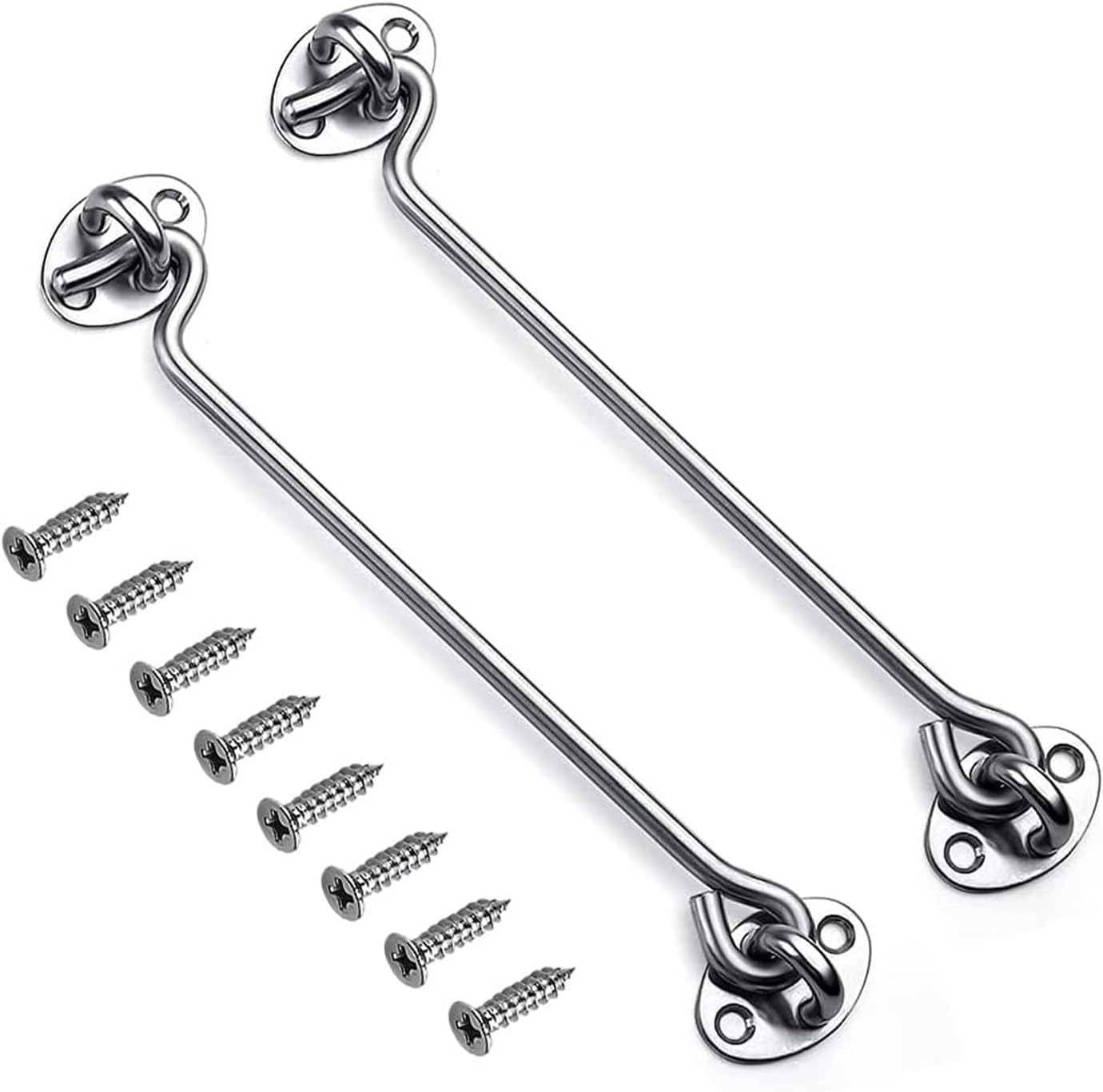 2Pcs Stainless Steel Cabin Door Hook & Eye Latch Lock Shed Gate Catch Silent Holder 10" image number 2