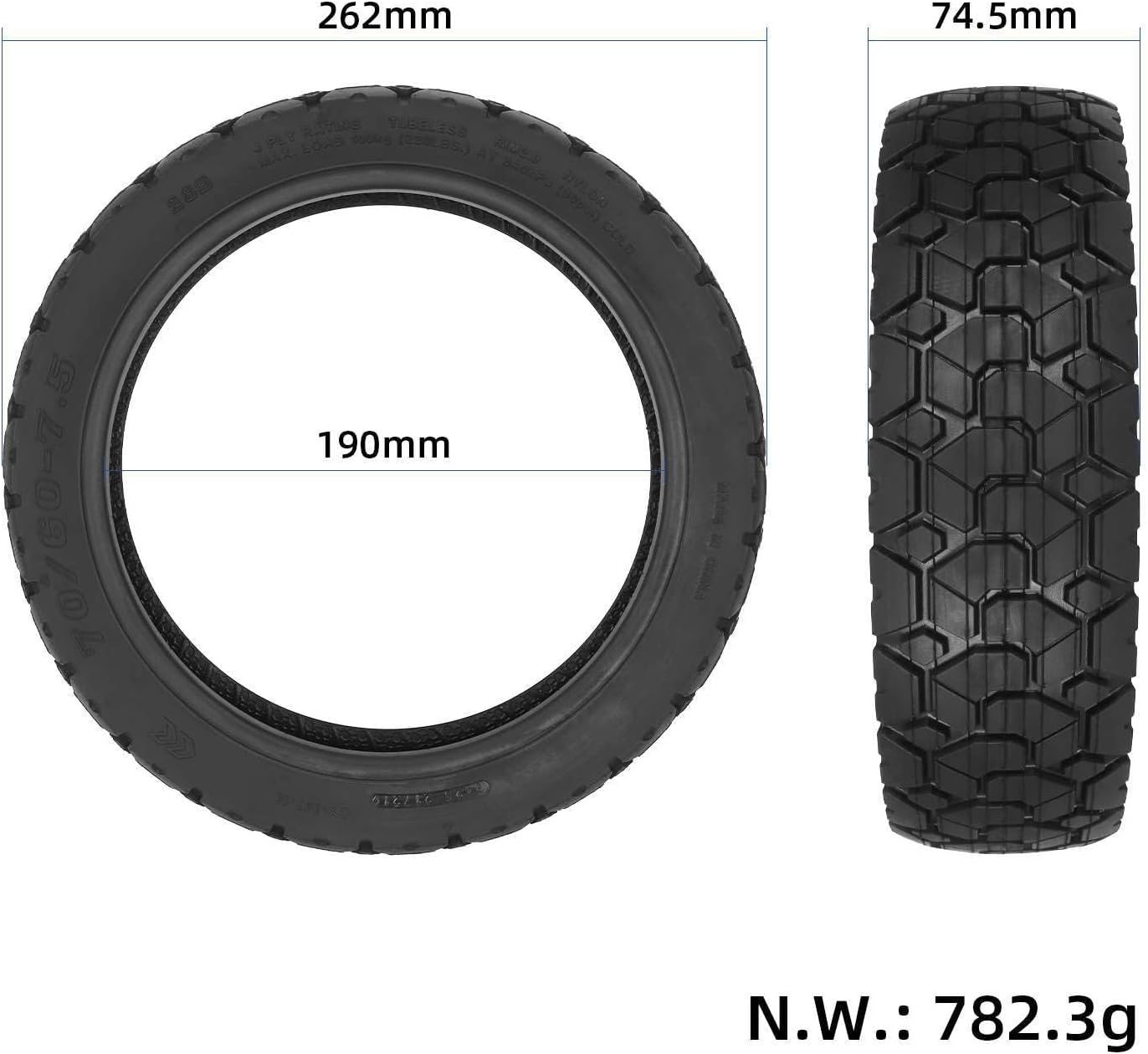 TREFAN 70/60-7.5 Thickened Tubless Tyre for Ninebot ZT3/ZT3 Pro Electric Scooter, 11 Inch Replacement Tyres, Thickened Tubless Tyres, Durable, Non-Slip Rubber Replacement Wheels for Scooter (1 Piece)
