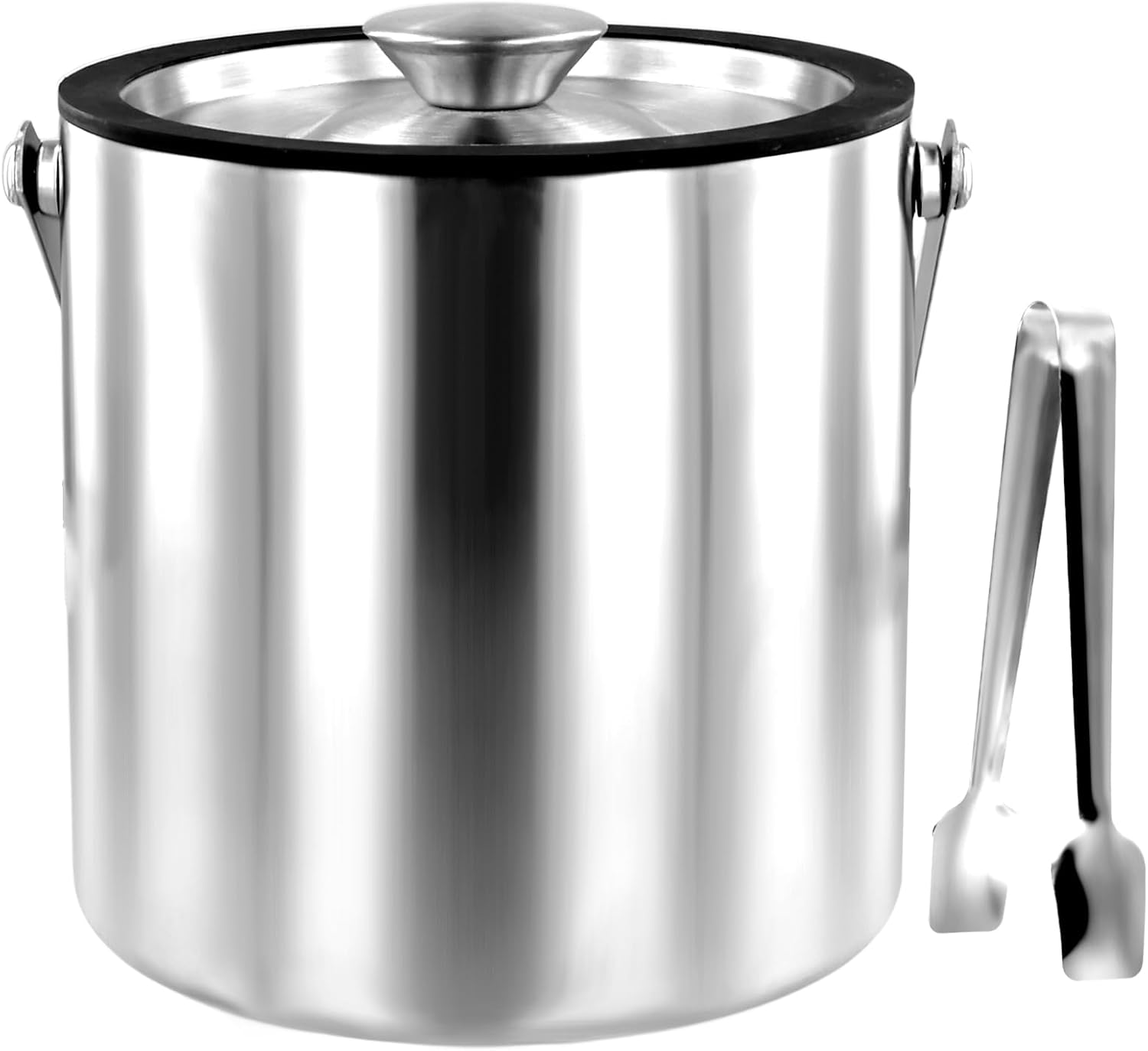 Ice Cube Bucket,Stainless Steel Ice Bucket,Bar Accessories Ice Bucket,Double Walled Stainless Steel Ice Bucket,Good Sealing Insulated Ice Bucket for Cocktail Bar Parties (2.0L)