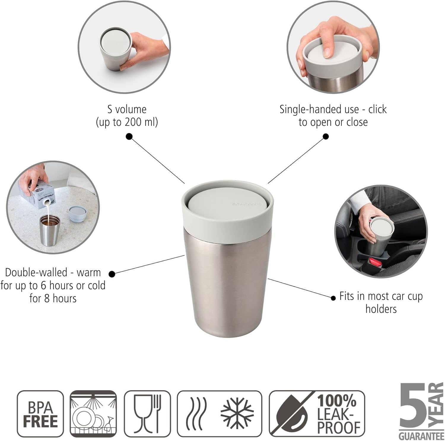 Brabantia Make & Take Small Insulated Thermos Cup (200Ml / Dark Grey) image number 2