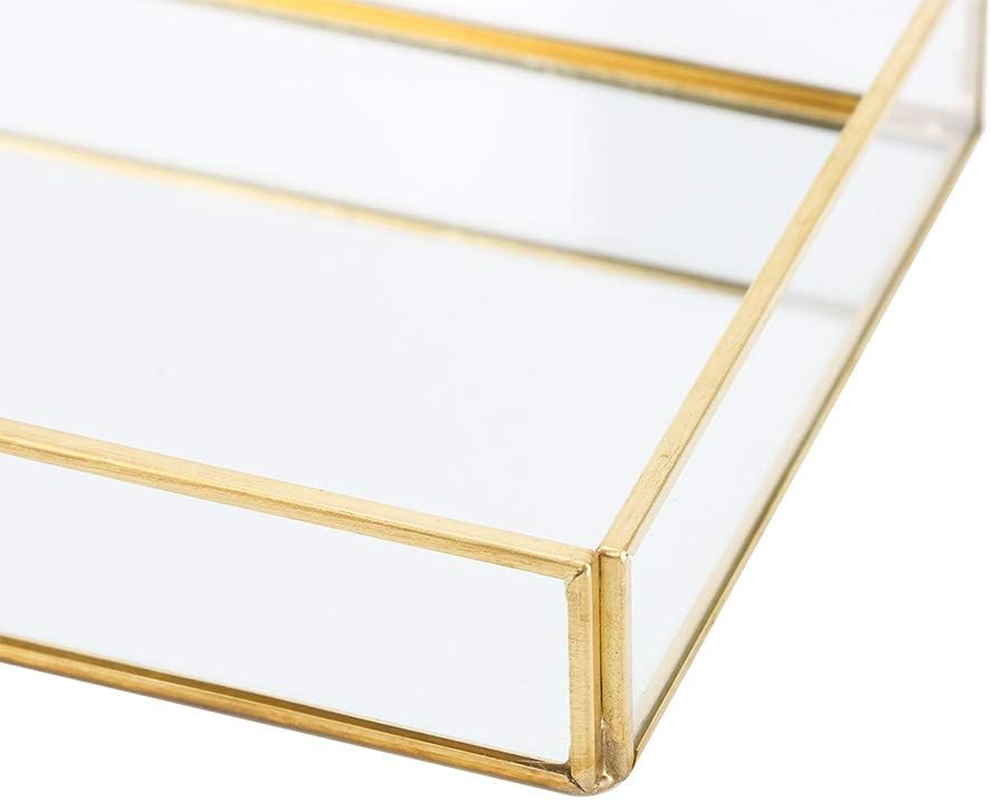 Haofy Vintage Mirror Tray Jewelry Cosmetics Display Boxes Metal Glass Storage Box Gold Tray Cosmetics Vanity Storage (S) image number 2