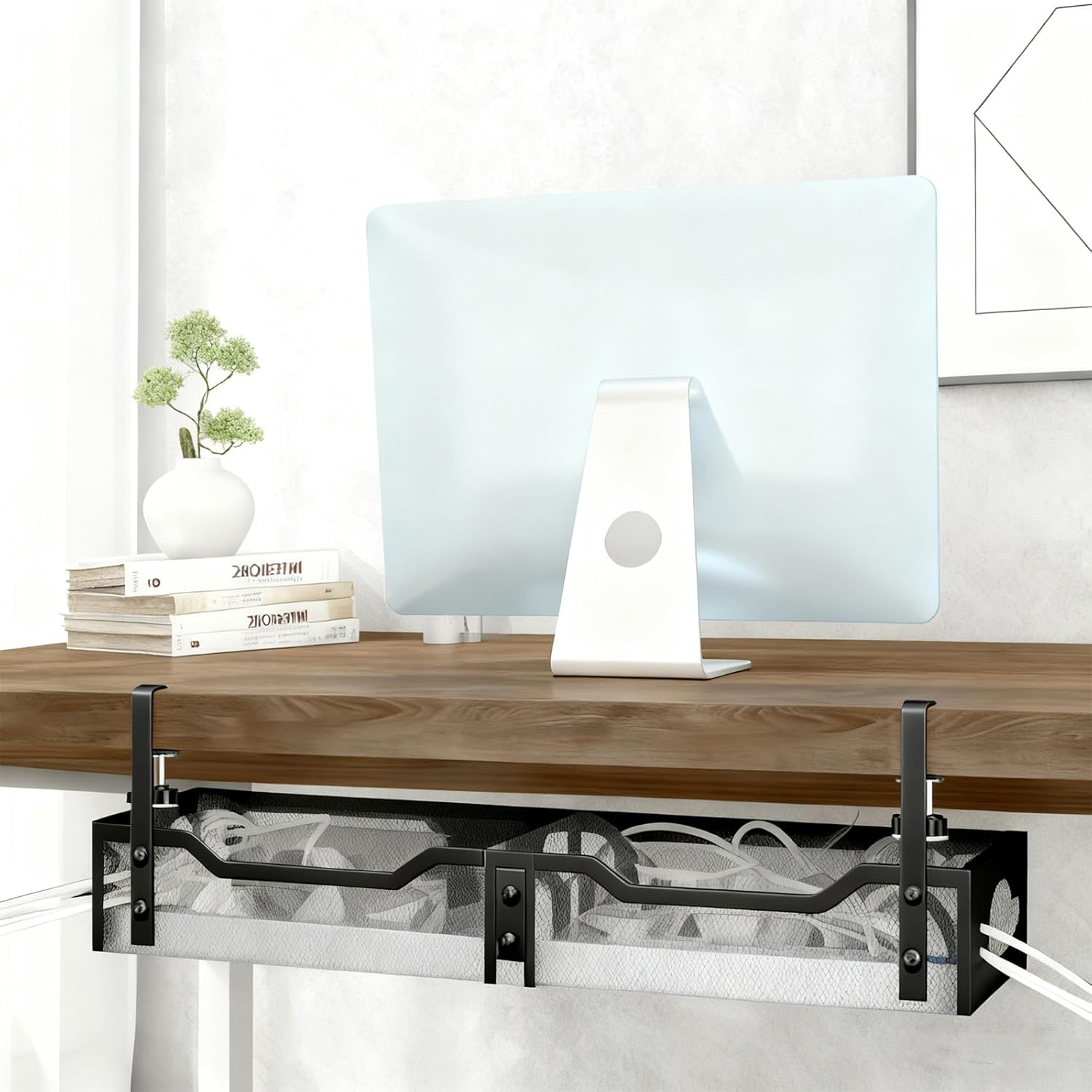 Cable Management, 80Cm No-Drill Cable Management Tray with Secure Clamps, under Desk Wire Holder for Home Office & Gaming Setups, Scratch-Resistant image number 6