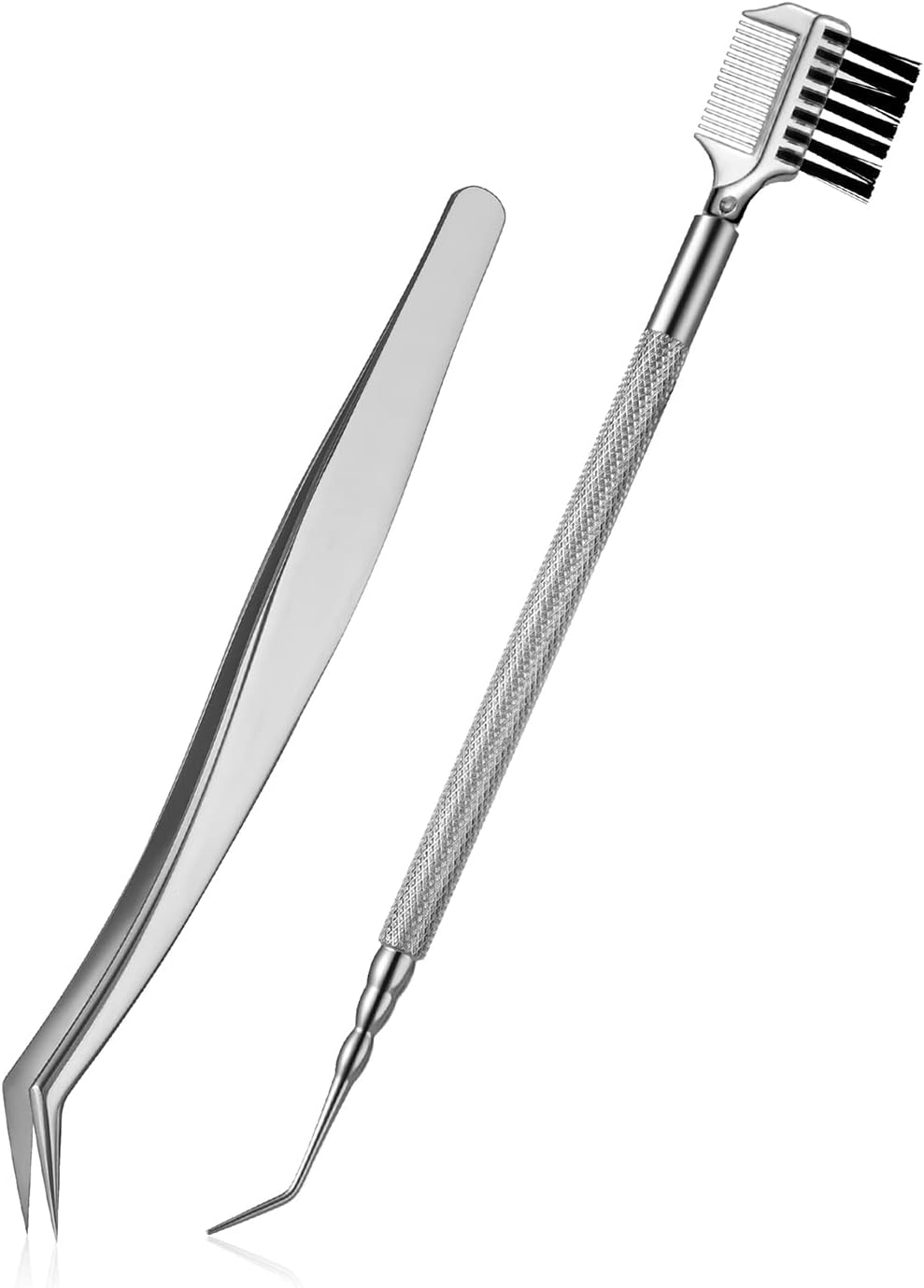 FVION 2 Pieces Eyelash Enhancer, Curved Eyelash Extension Tweezers/Eyebrow Brushes - Tweezers for False Eyelash Extensions, Eyelash Separator Comb, Lash Lift Makeup Tool - Pack Of 2 Pink image number 5