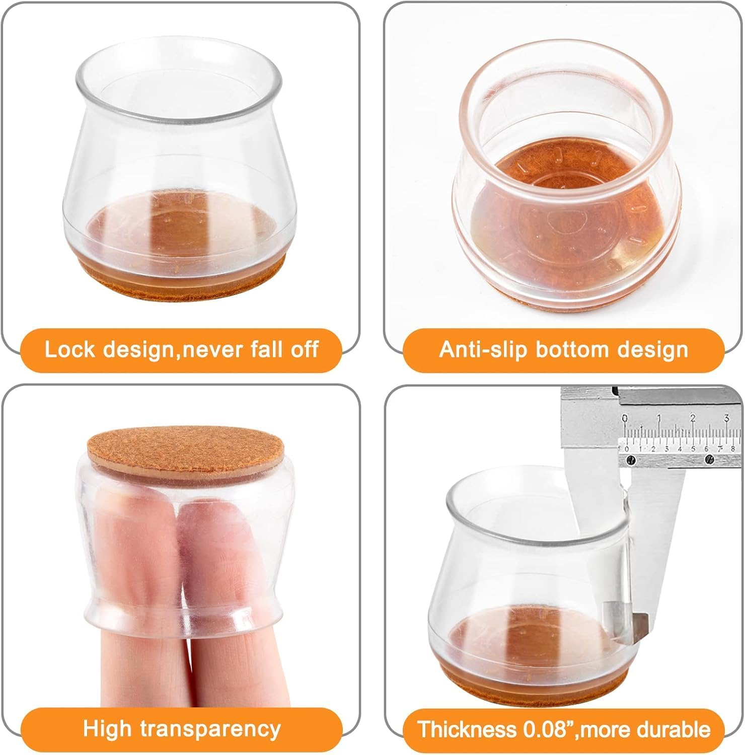 32 Pcs Silicone Chair Leg Floor Protectors, Chair Leg Protectors for Hardwood and Tile Floors, Felt Bottom Furniture Leg Caps Non Slip, Protect Furniture Wood Tile Floors from Scratches and Noise image number 6