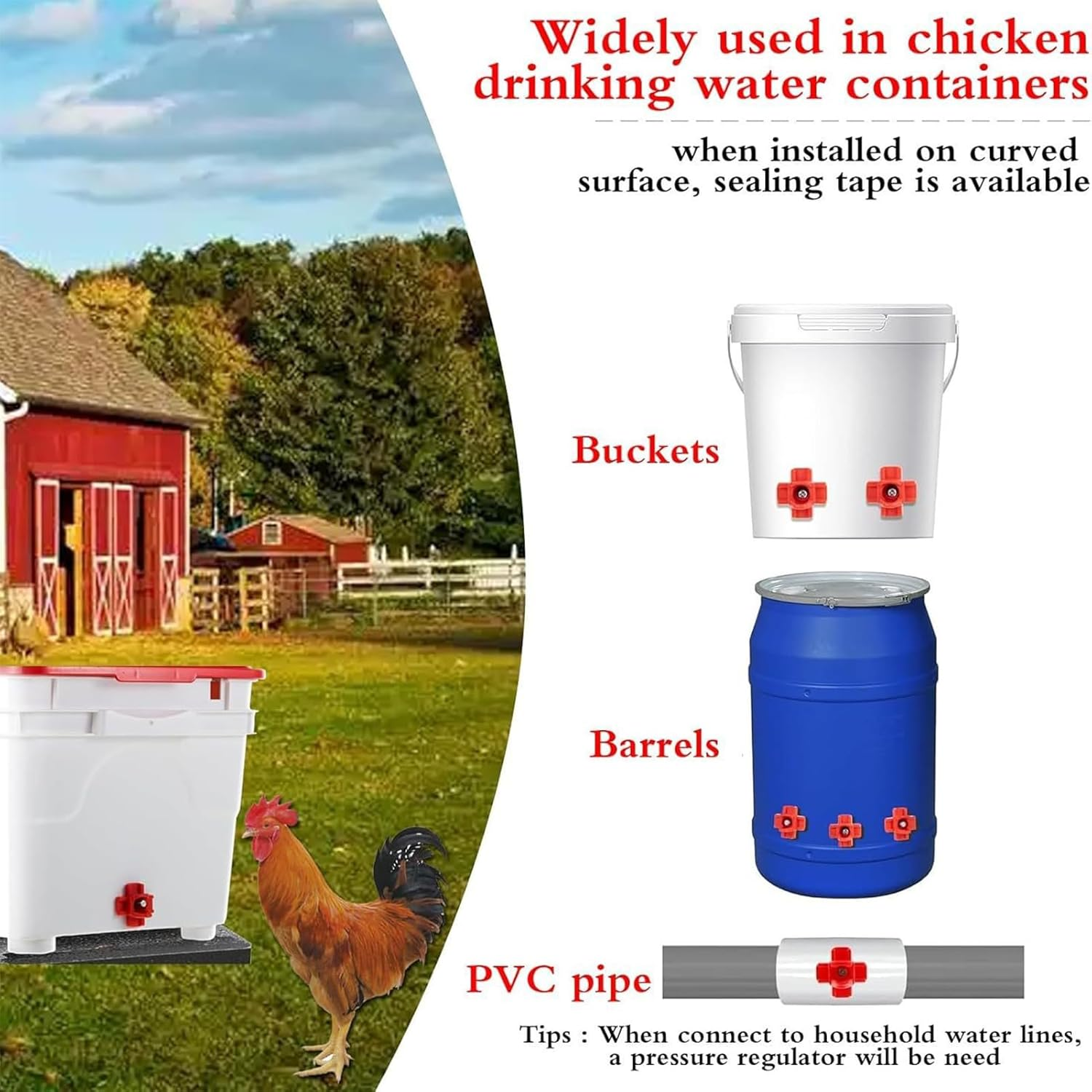 Auto Chicken Waterer - Poultry Watering System for Chicken Coop - Leakproof Water Dispenser with Drill Bits Horizontal Chick Feeder for Bird Quail Farm image number 5