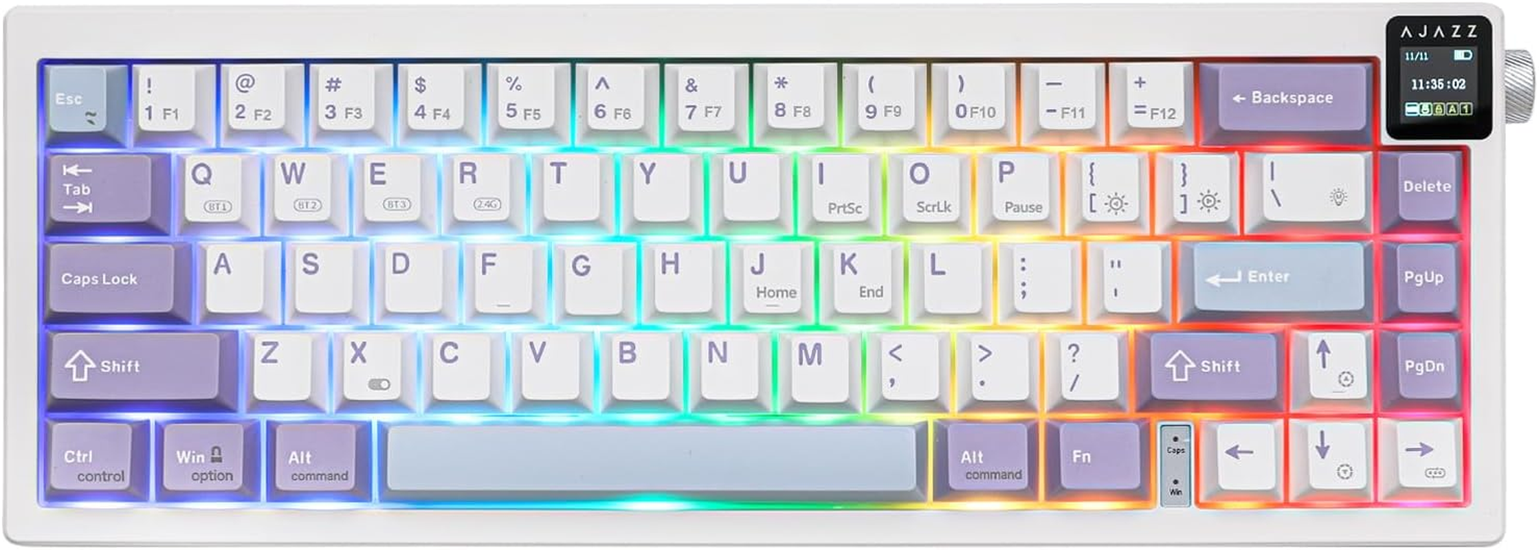 Mechlands AJAZZ AK650 65% Gasket Mechanical Keyboard, 3 Modes Wireless Gaming Keyboard with 0.85'' TFT Screen & Knob, Hot Swappable, 5000 Mah Battery, Flex-Cut Plate & PCB, RGB (Grey)