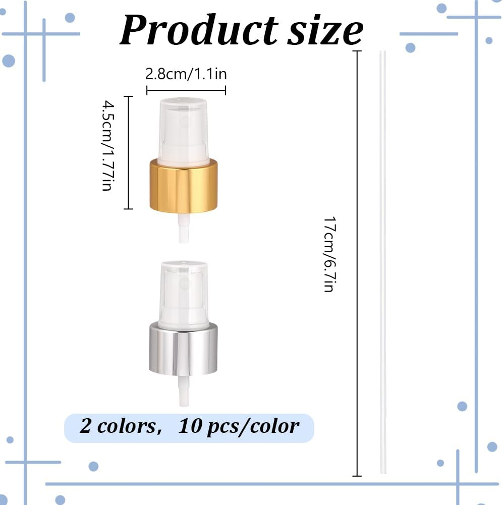 WEBEEDY Pack of 20 2 Colours Spray Bottle Caps 24/410 Fine Spray Atomiser Reusable Nozzle Spray Head Replacement for Perfume Cosmetics Garden Cleaning Christmas (Gold Silver) image number 2