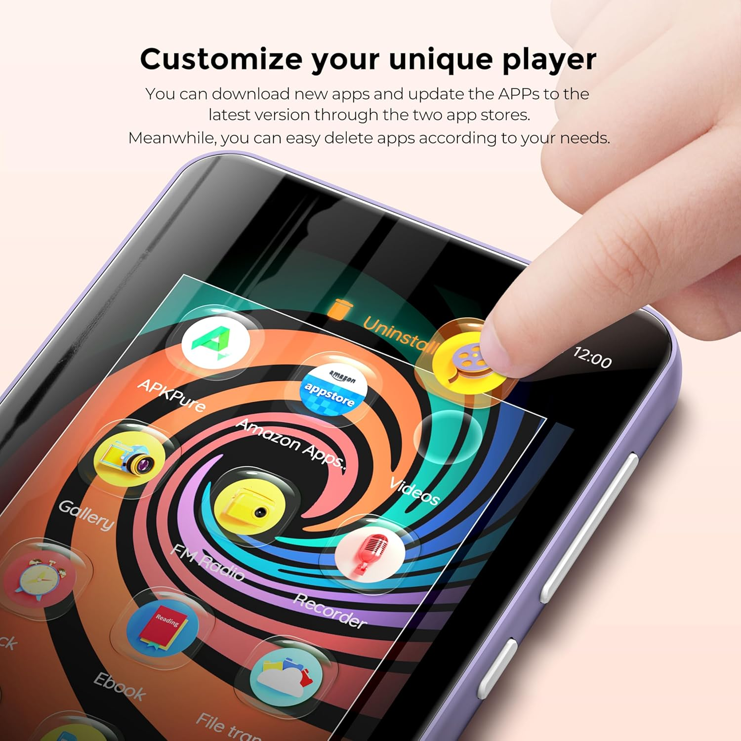 160GB MP3 Player with Bluetooth and Wifi, Innioasis Music Player with Spotify,Pandora,Amazon Music,4" Touch Screen Android MP4 MP3 Player for Kids with Libby,Audible,Spotify Kids(Purple) - Purple image number 2