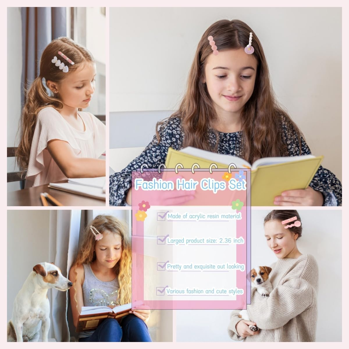 Hair Clips Girls Set, 15 Pieces Hair Clips Children, Cute Hair Clips, Hair Pins Pink, Fashionable Hair Accessories for Girls Women, Party, Birthday, Gifts