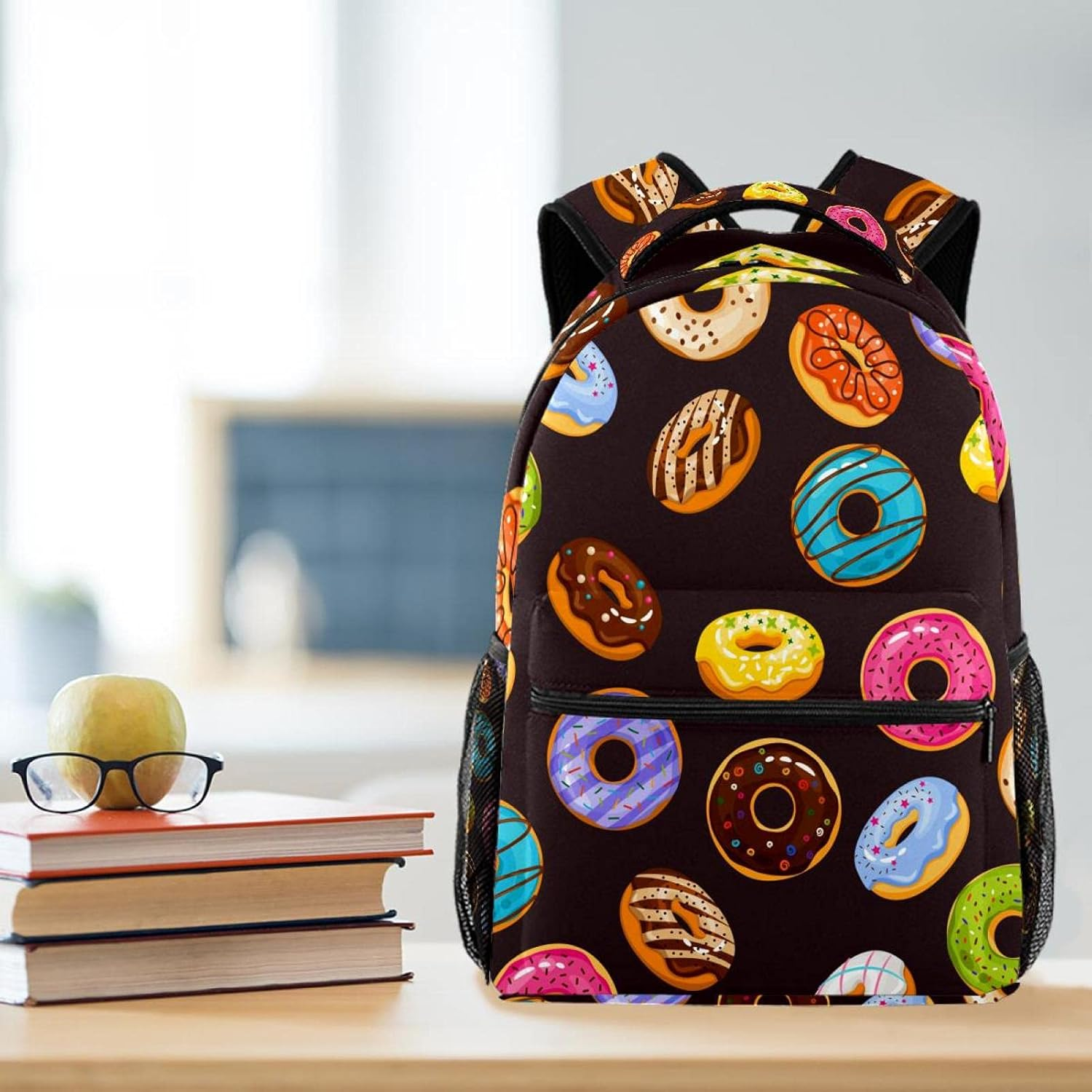 Colorful Glaze and Sprinkles Donuts Backpack Students Shoulder Bags Travel Bag College School Tote Backpacks image number 2