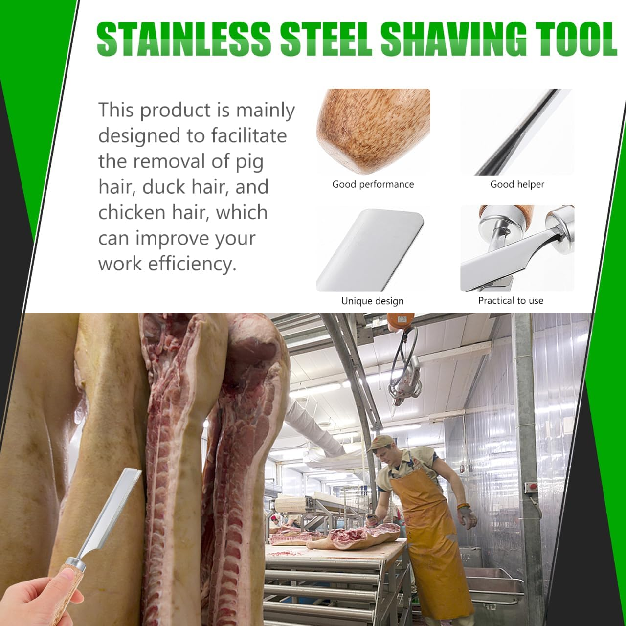 UPKOCH 2Pcs Stainless Steel Pig Hair Remover Racks with Wood Handle - Manual Pork Hair Scraper for Slaughter Factory and Farm, Fits 4.13 X 0.75In Blades (Blade Not Included) image number 3