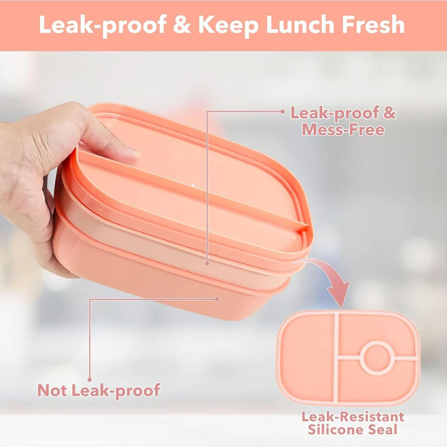 Uandhome Bento Box Adult Lunch Box ，72Oz Stackable Bento Lunch Box for Adults, 3 Layers Bento Lunch Containers Leak-Proof Lunchbox with Utensil Sauce Dressing Containers for Dining Out,Work (Pink) image number 5