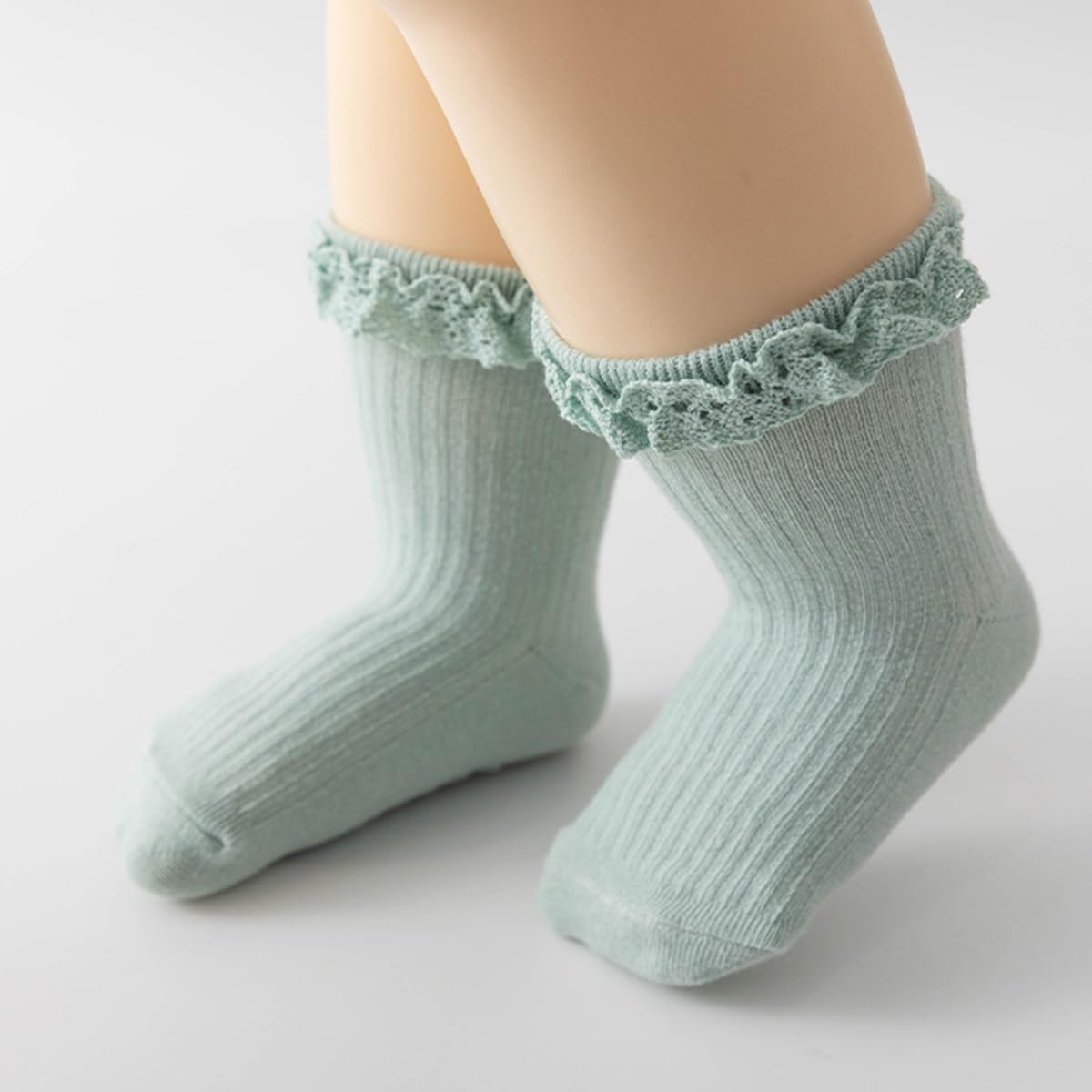 Meeshine Baby Toddler Girls anti Slip Ruffle Socks with Grips Newborn Infant Cotton Non Skid Frilly Dress Socks, 5 Packs