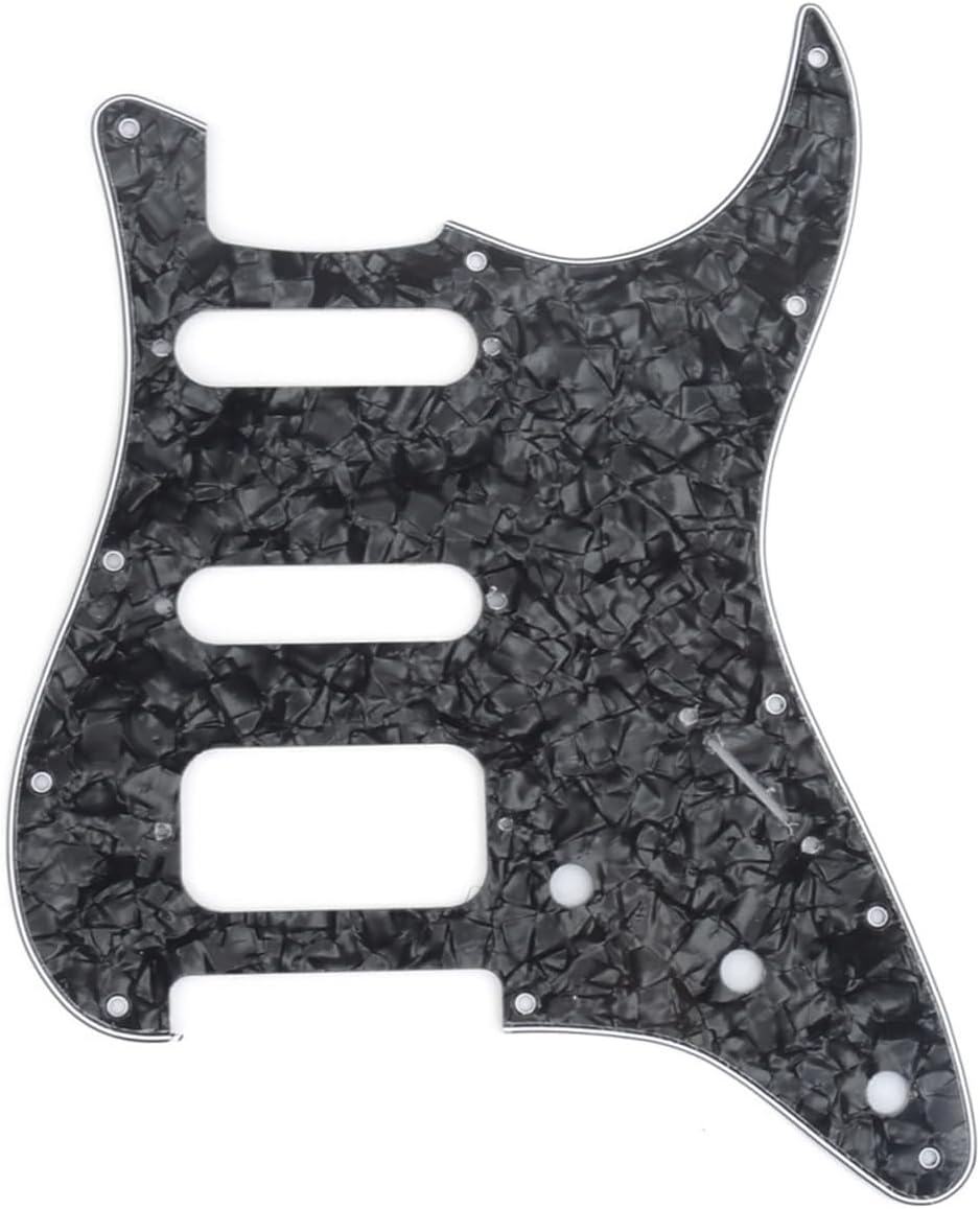 Musiclily Pro 11-Hole round Corner HSS Guitar Strat Pickguard for Usa/Mexican Stratocaster Open Pickup, 1Ply Glossy Black image number 4