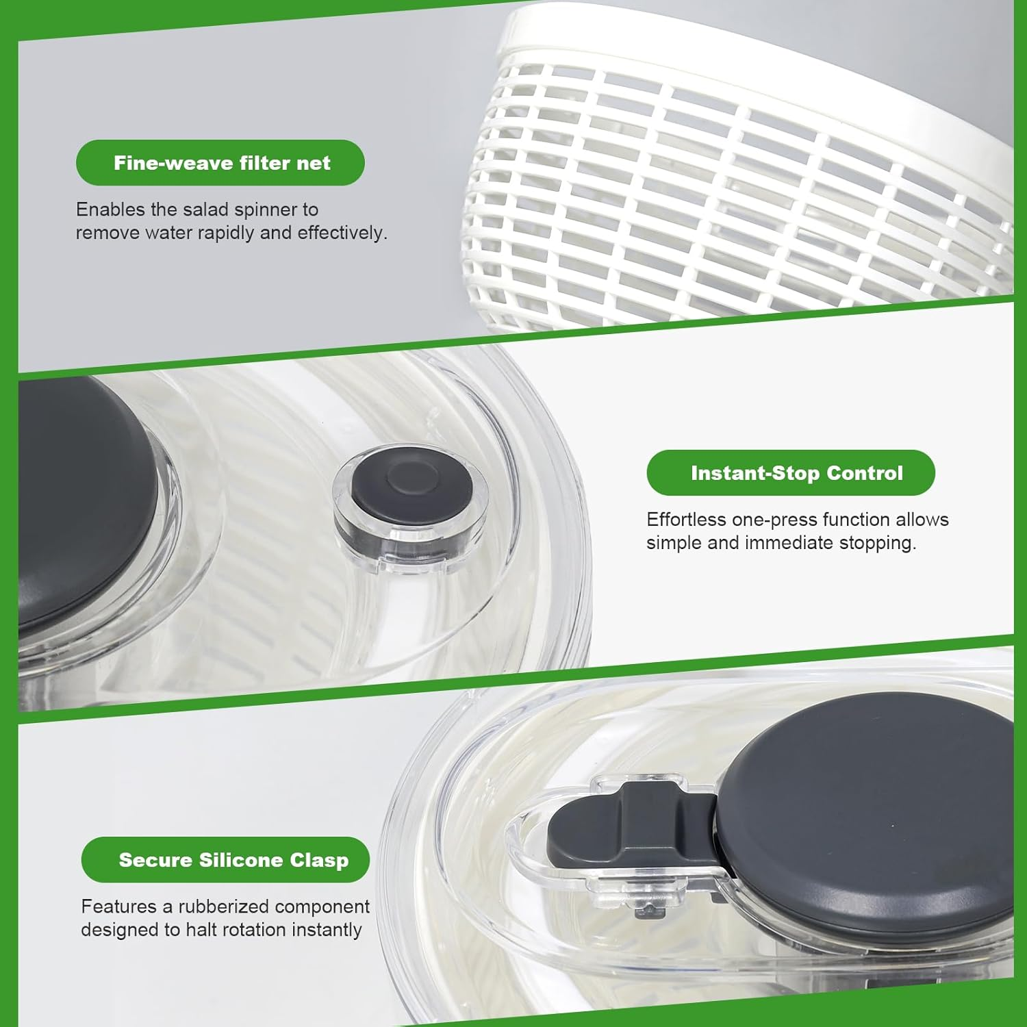 Salad Spinner - 3.6L Non-Slip Vegetable & Fruit Washer/Dryer for Households, Easy-Clean Kitchen Gadget for Greens, Herbs & Vegetables (White) image number 4