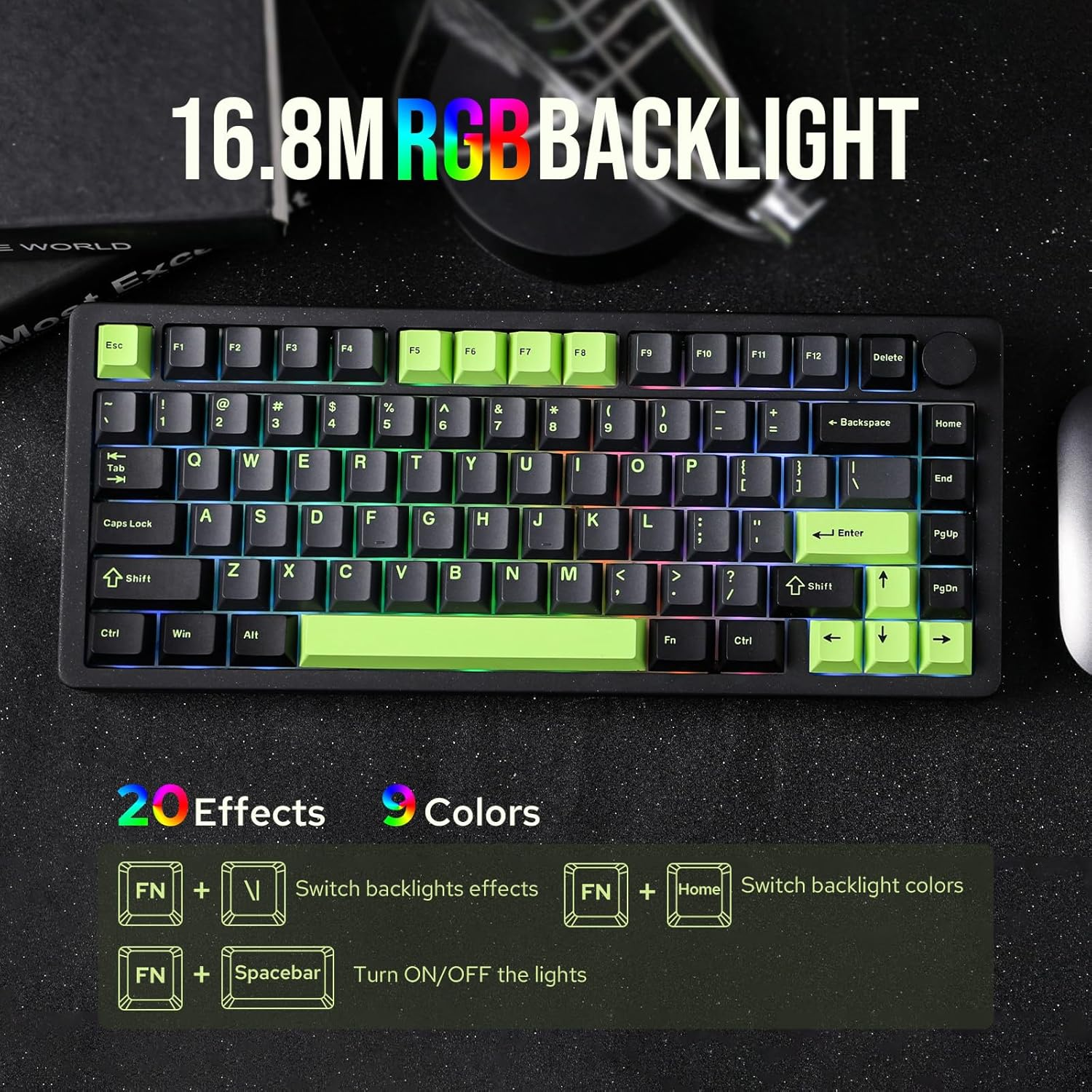 Mechlands Blade75 Wireless Aluminum Mechanical Gaming Keyboard, Gasket Creamy Keyboard, Bt5.0/2.4Ghz/Usb-C Hot Swappable Custom Keyboard with Knob, RGB Backlit, NKRO for Win/Mac/Games/Office (Black) image number 1