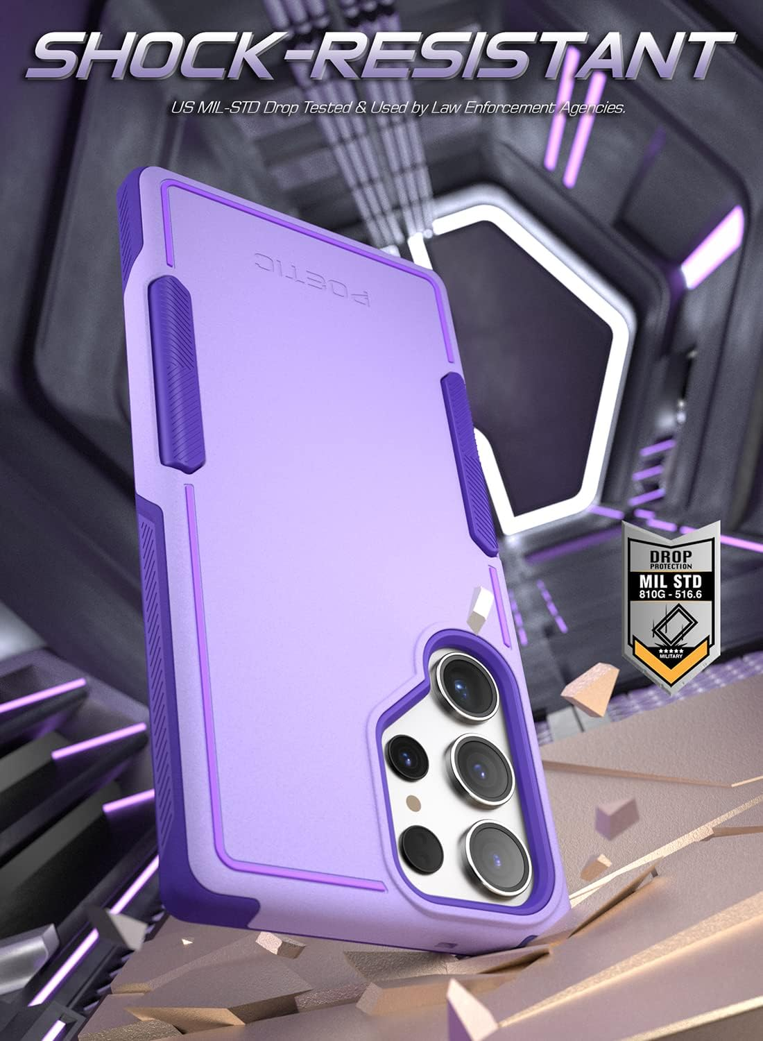 Poetic Neon Dual Layer Case for Galaxy S23 Ultra 5G (6.8") - Slim Shockproof & Water Resistant Cover, Purple - Light Pink image number 5