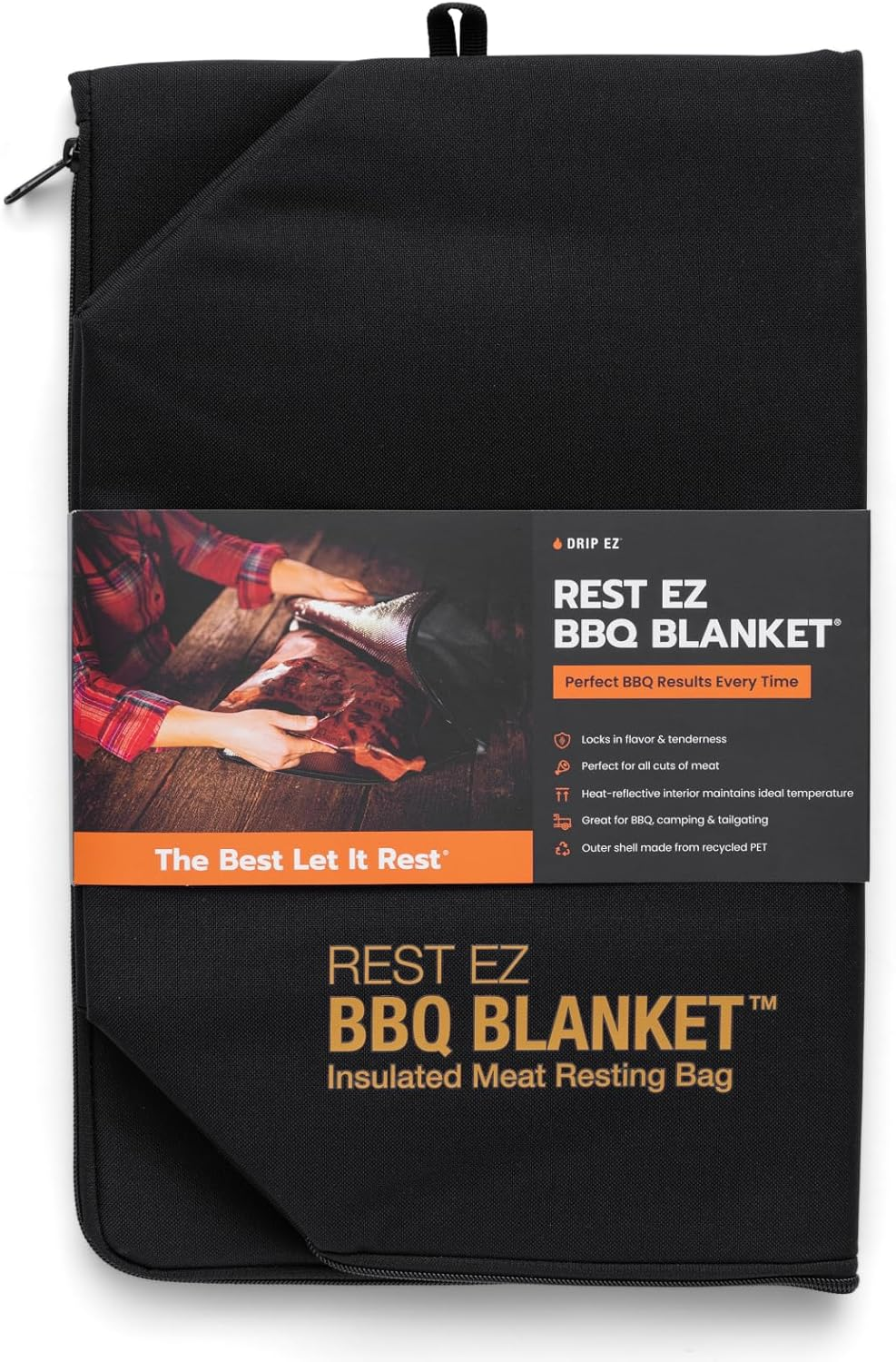 Rest EZ BBQ Blanket&reg; - Insulated Meat Resting Bag for Moisture Retention and Tender BBQ - Heavy-Duty with Wide Mouth Design for Briskets, Pork Shoulders, Steaks - Black