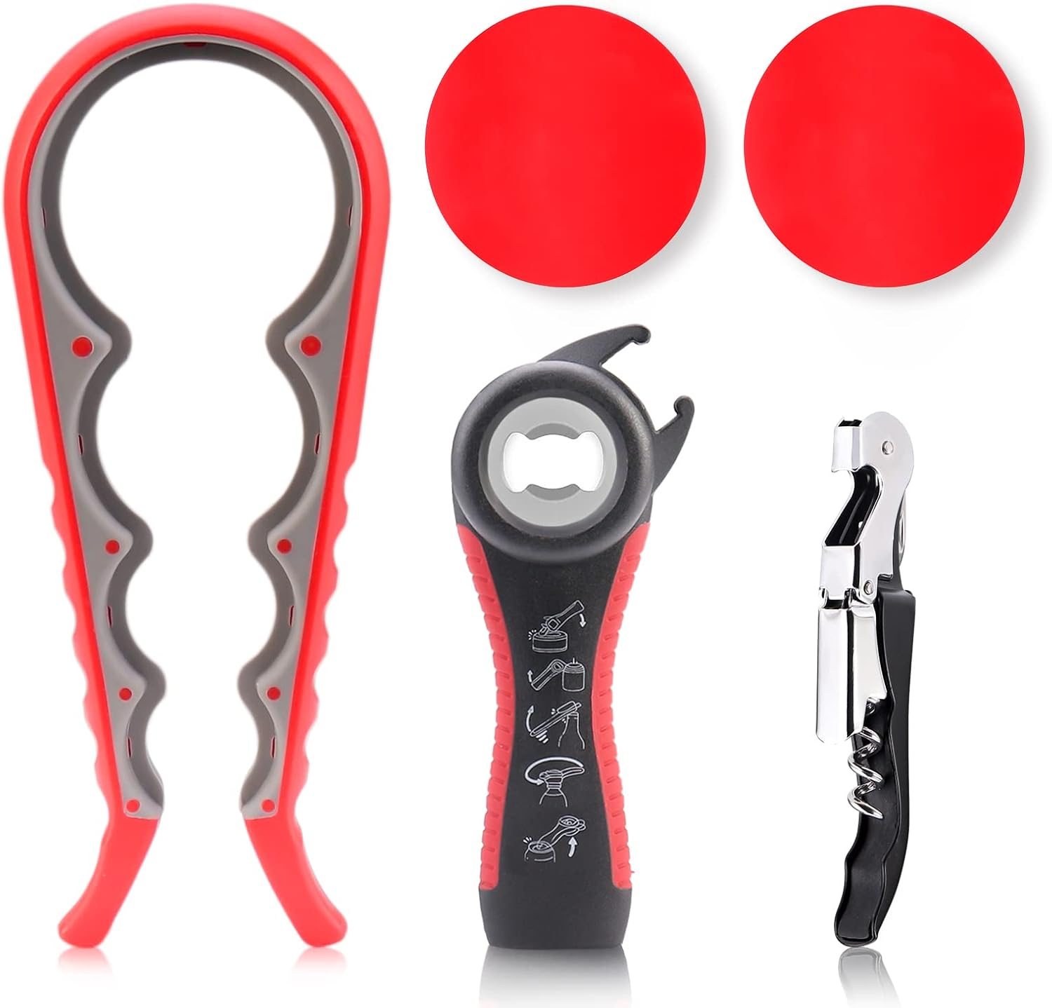 Astofli 5 Pack Jar Opener for Seniors with Arthritis, Easy Twist Lid Opener Jar Opener for Opening Jars with 2 PCS Rubber Jar Gripper, Multi Can Openers Prime for Seniors with Arthritis