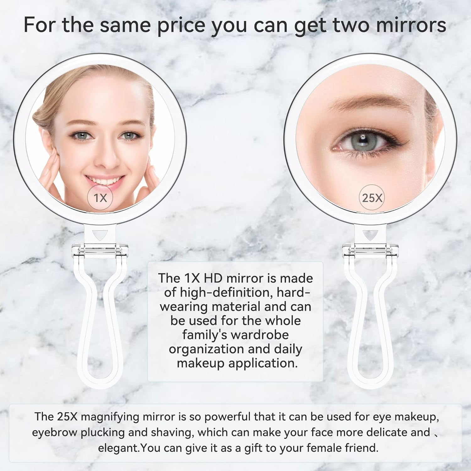 MIYADIVA Hand Mirror, 25X Magnifying Mirror with Handle, Magnifying Makeup Mirror with Double Side 25X/1X Magnification, Handheld Mirror Use for Travel Makeup Mirror and Blackhead Removal 6 Inch image number 6