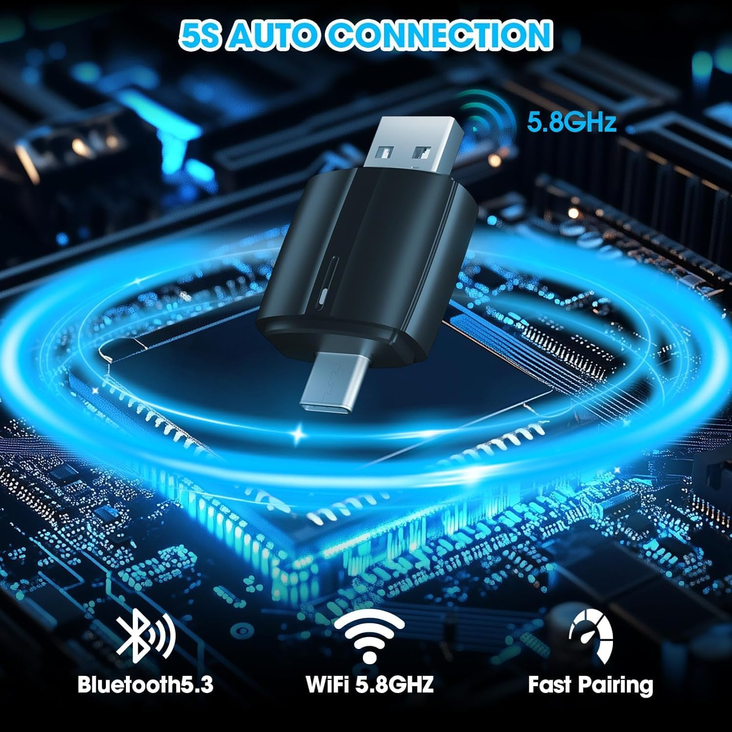 Wireless Carplay Adapter 2 in 1 for Iphone & Android，Car Accessories, Auto Convert Wired to Wireless Carplay, Black image number 4