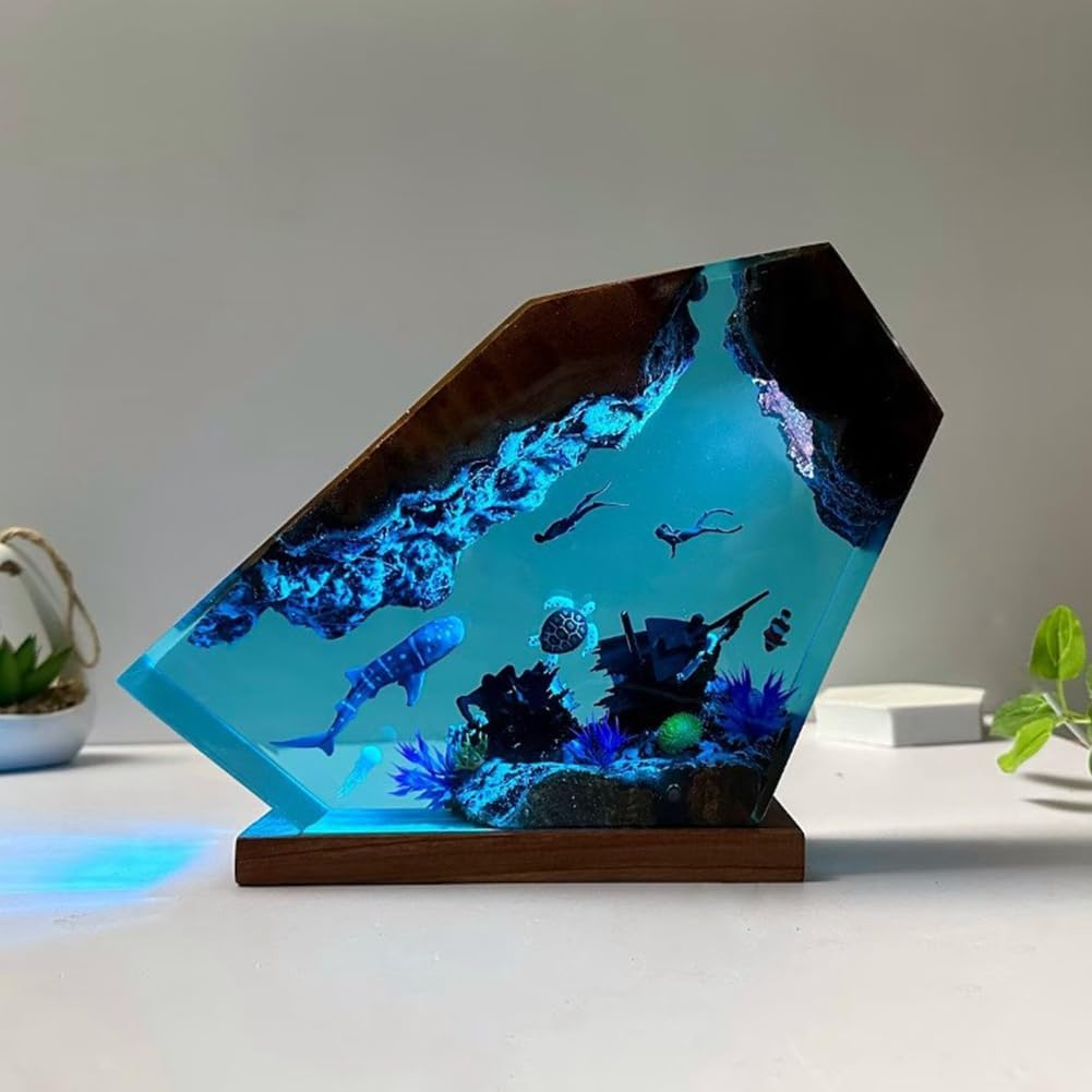 Qresthusa Undersea Resin Lamp Whale Turtle Human Diving Night Light Home Gift Office, Desk Bedroom Decoration Night Light image number 3
