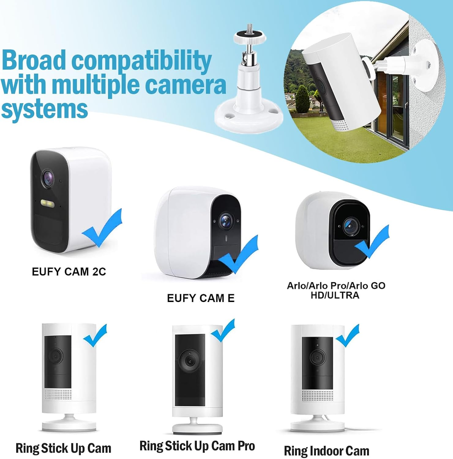 2Pack Adhesive Ring Camera Wall Mount, Mounting Bracket Stick up Mount 360 Degree Adjustable Screwless for Surveillance Camera,2 Ways Installation without Drilling image number 3