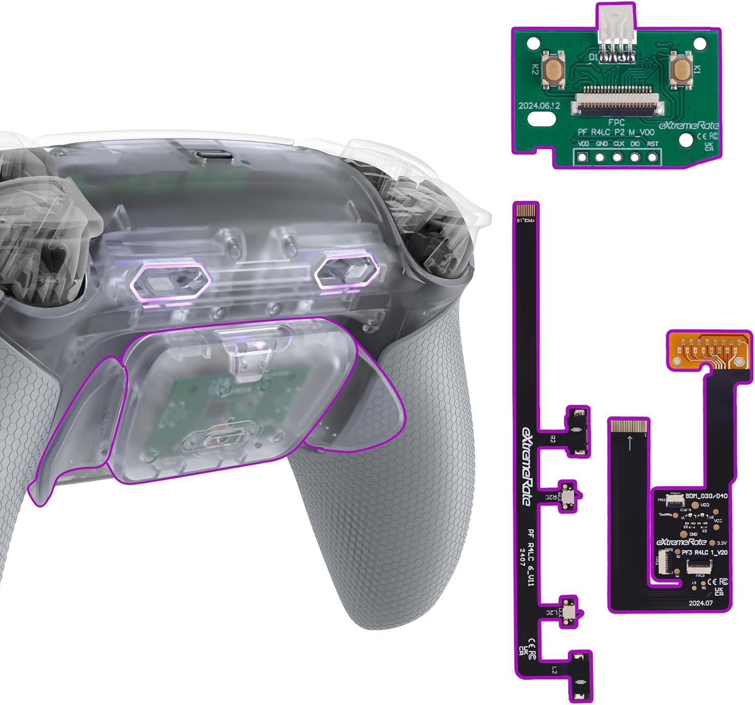 Extremerate Rise plus MAX Back Paddles Kit with Clicky Trigger Stops & Rubberized Grip for PS5 Controller BDM-030 040 050, Remappable Back Buttons Kit for PS5 Controller - White Gray - NO Controller
