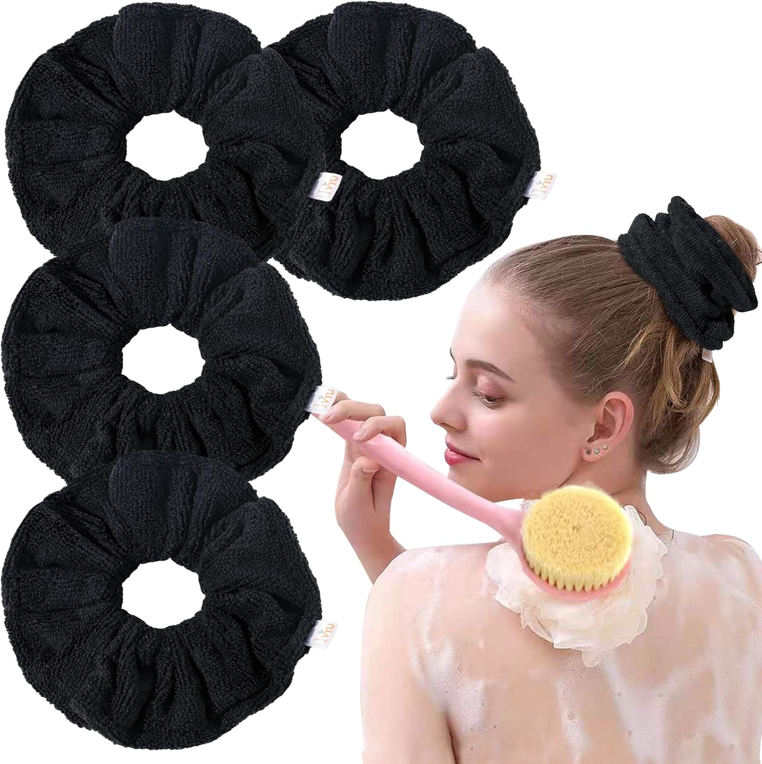 Ivyu Microfiber Hair Drying Scrunchies Towel Fiber Large Big Scrunchie for Curl Hair for Shower Wet anti Frizz Hair Products Absorbent Fast Terry Cloth Sleep Scrunchy