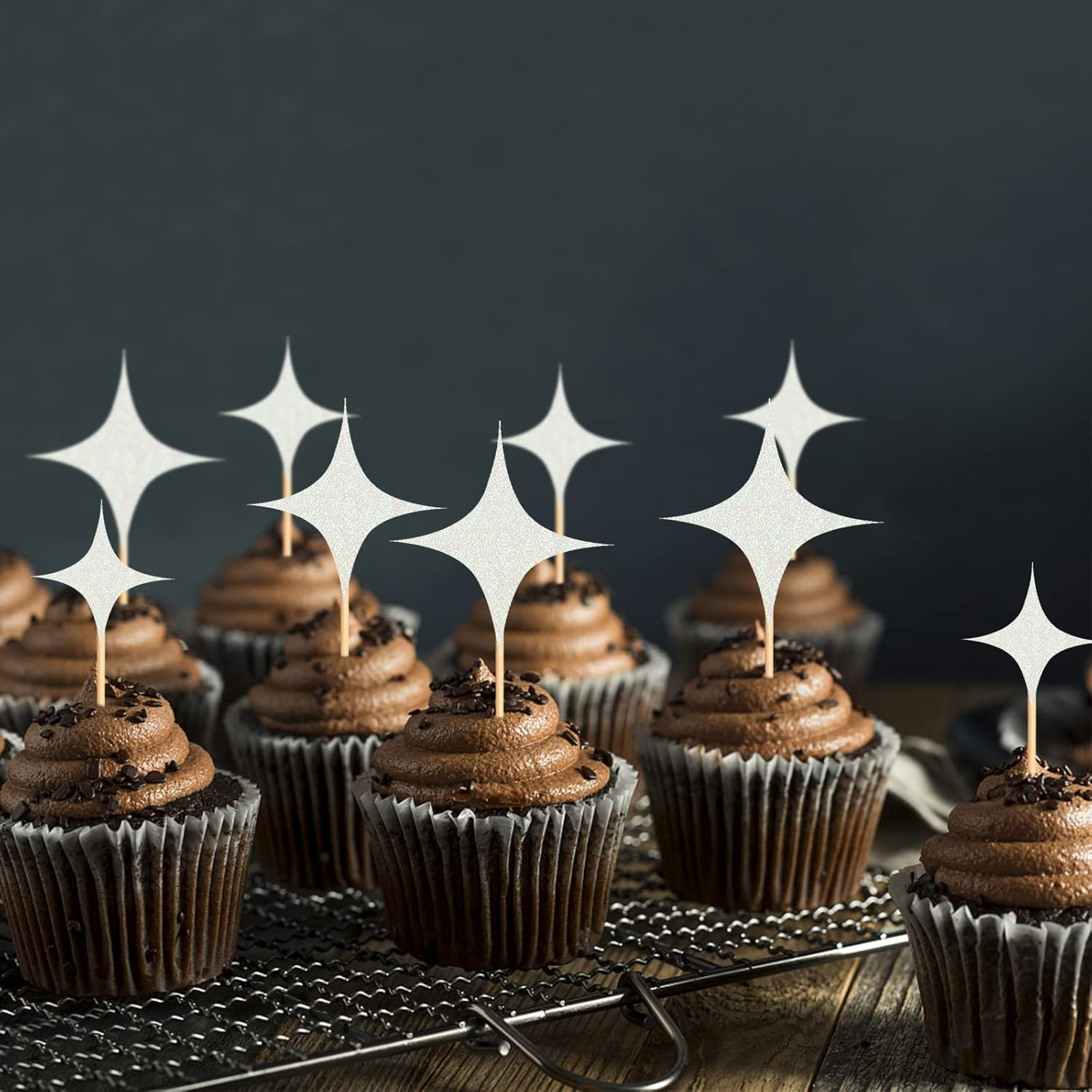 30 Pack Twinkle Star Cupcake Toppers Little Star Cupcake Picks Wedding Engagement Bridal Baby Shower Birthday Party Cake Decorations Supplies White - Red image number 2