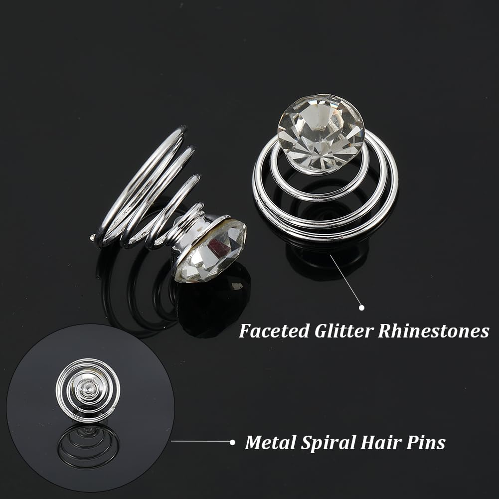 SOFPLATE Pack of 60 Rhinestone Hair Pins with Diamonds Spiral Shape Feather Artificial Glitter Sparkling Gemstone Hair Pin for Wedding Bridal Prom Christmas Party Guest Gift Fra image number 1