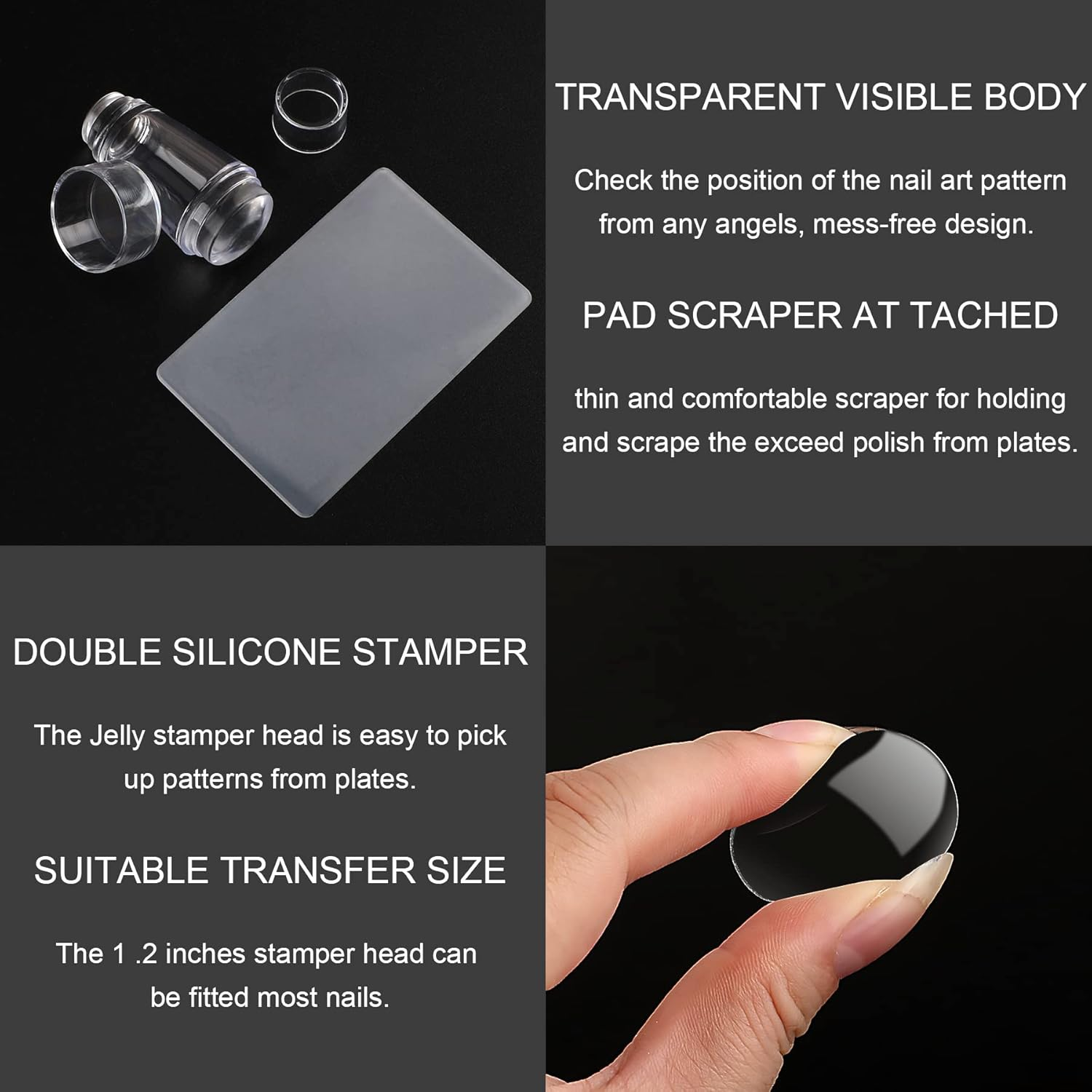 2 Set Double Sided Nail Stamper Clear Silicone Stamping Jelly with Scraper DIY Manicure Nail Art Tool image number 4