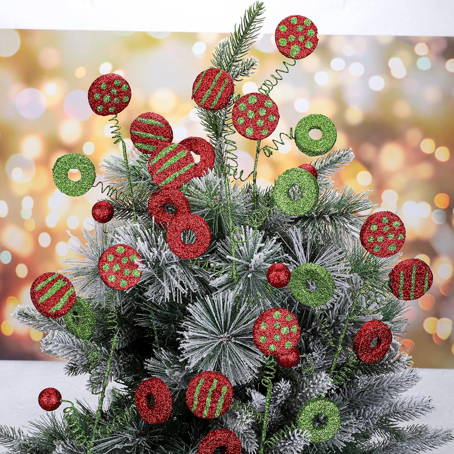 Whaline 6Pcs Christmas Tree Decoration Xmas Tree Curly Picks Red Green Craft Picks Holiday Table Centerpiece for Xmas Crafts Wreath Home Party Christmas Tree Decor Supplies image number 3