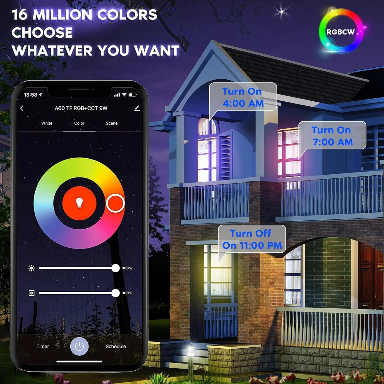 7Pandas PAR38 LED Color Changing Flood Light Bulb with Remote Control, 60W Equivalent 950LM, Dimmable RGB Colored Light Bulbs Compatible with Alexa & Google Assistant, 2Pack image number 3