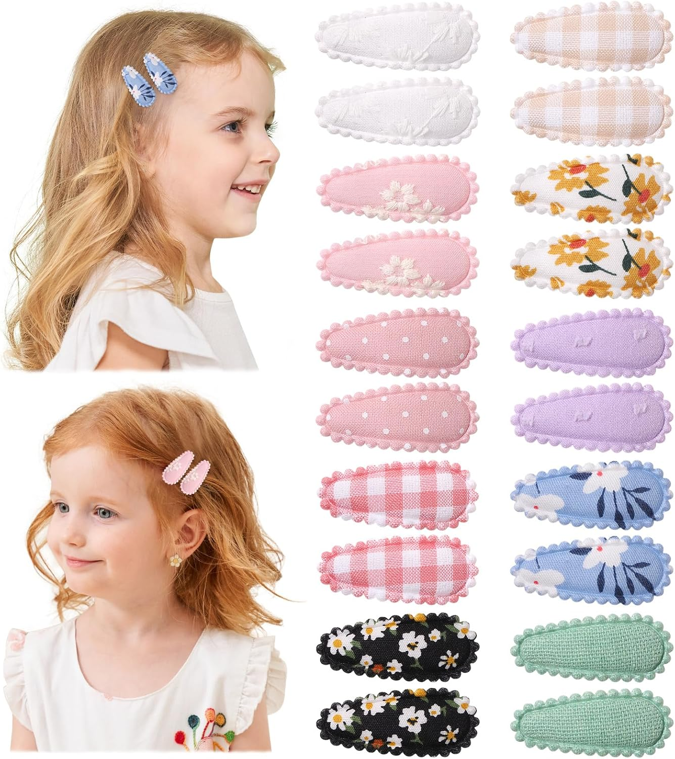 20 PCS Snap Toddler Hair Clips - Flower Patterns, Wrapped Mini Barrettes, Cute Hair Accessories for Girls and Infants