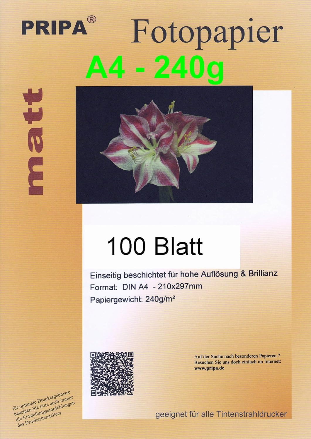 Pripa 50 Sheets Inkjet Photo Paper Matte Coated No Gloss DIN A3 130 G Inkjet Printer image number 5