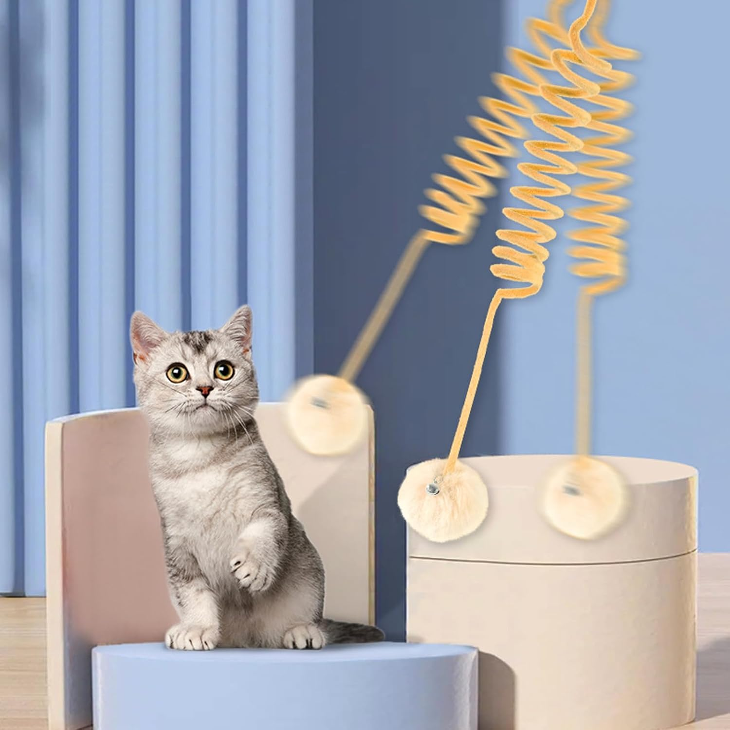 BEE&FLOWER Pack of 3 Cat Spring Toys, Self-Engineering Hanging Stretchy Cat Spring with Bell & Suction Cup, Soft Plush Interactive Cat Toy for Cat Run & Boredom image number 3