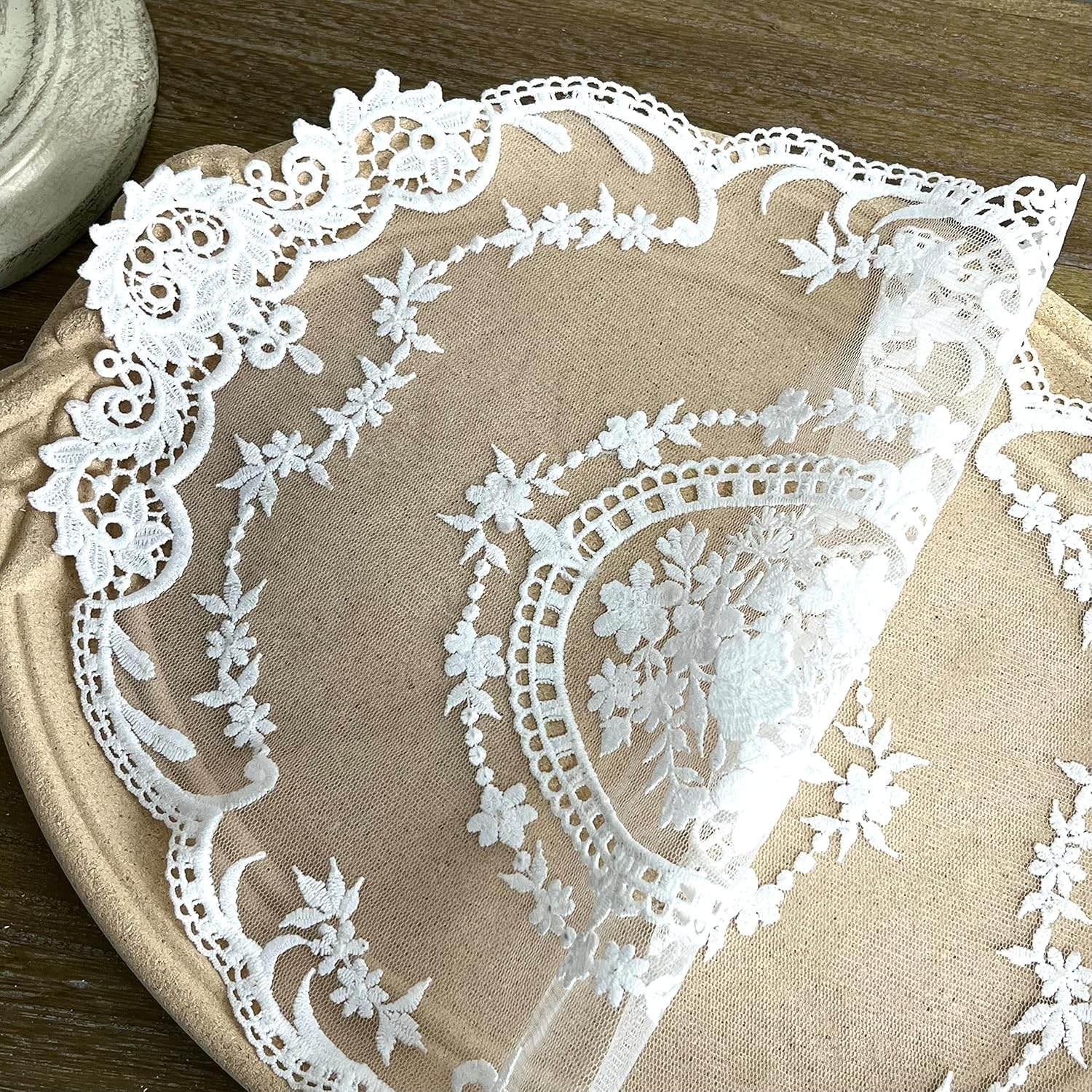 2PACK Retro French Style Lace Placemats Fashionable Embroidered Cup Mat Vase Mat 16.5&rdquo;X11.6&rdquo;,White image number 6