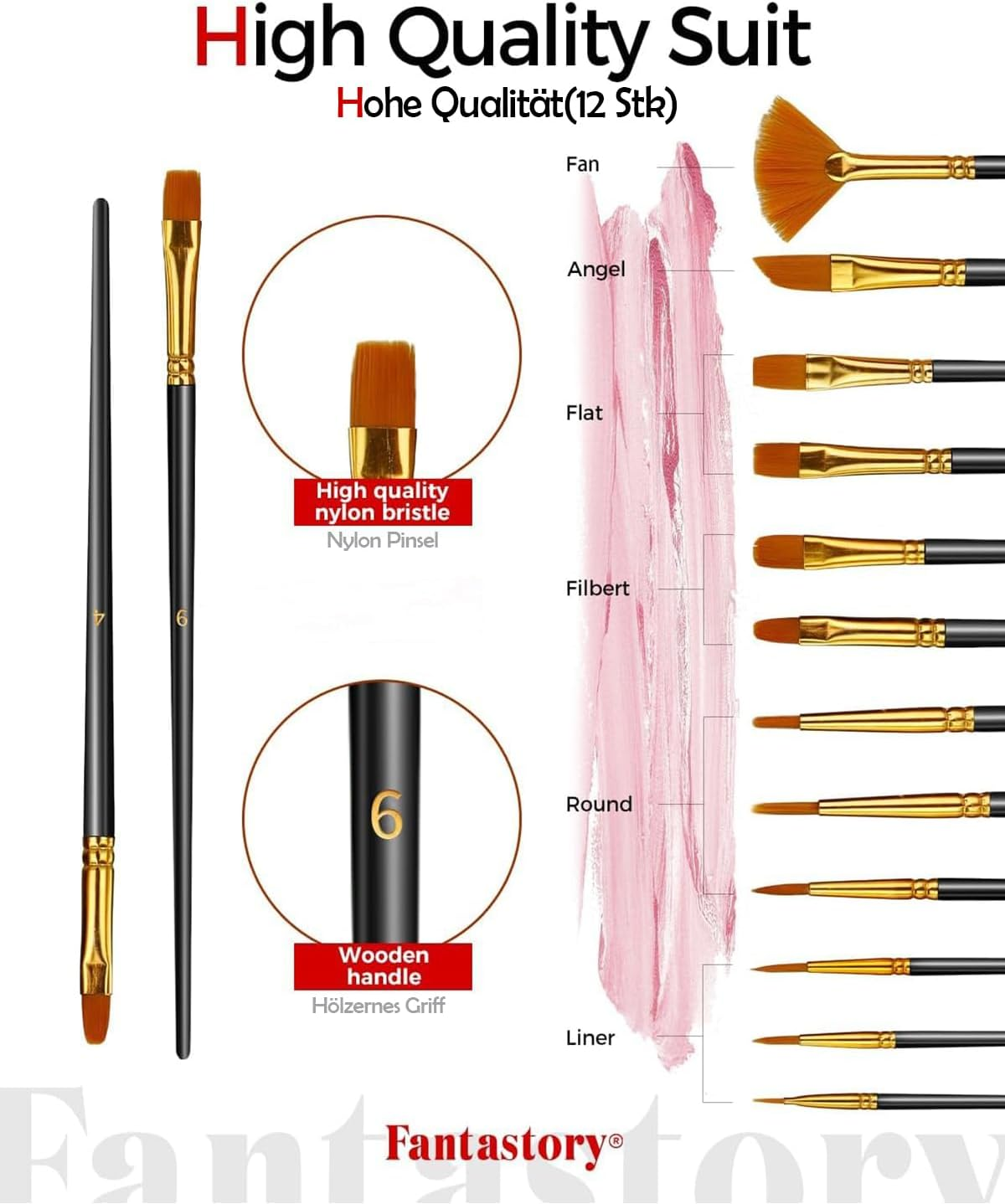 Fantastory Oster Acrylfarben Set 24X 60Ml,12 Pinsel;Exzellente Deckkraft,Hohe Lichtechtheit,Wasserfest Acrylic Paint;F&uuml;r Leinwand,Holz,Keramik,Modelle;K&uuml;nstler,Profis,Anf&auml;nger[Professionelle Serie