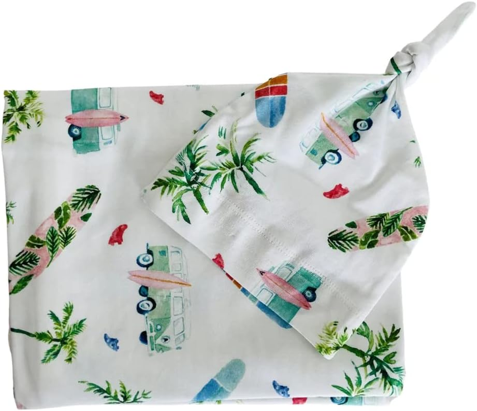 Anchor & Arrow Chasing Waves Jersey Cotton Swaddle and Beanie Set, 2 Count image number 1