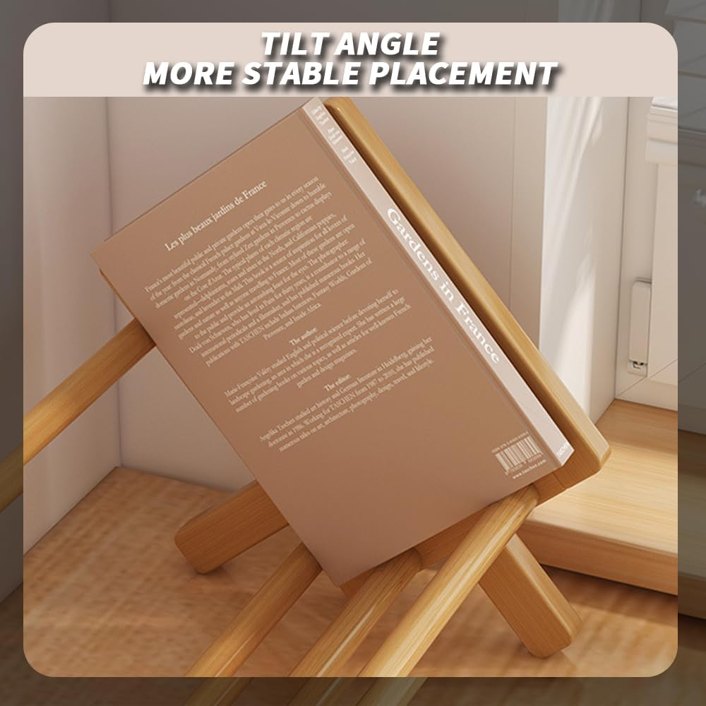 TOMVAES Bamboo Desktop Bookshelf,Desktop Book Shelf Organizer Bookshelves Storage Rack Simple Tabletop Tilted Bookcase for Books/Magazine/Cds Display (Light) - Light image number 5