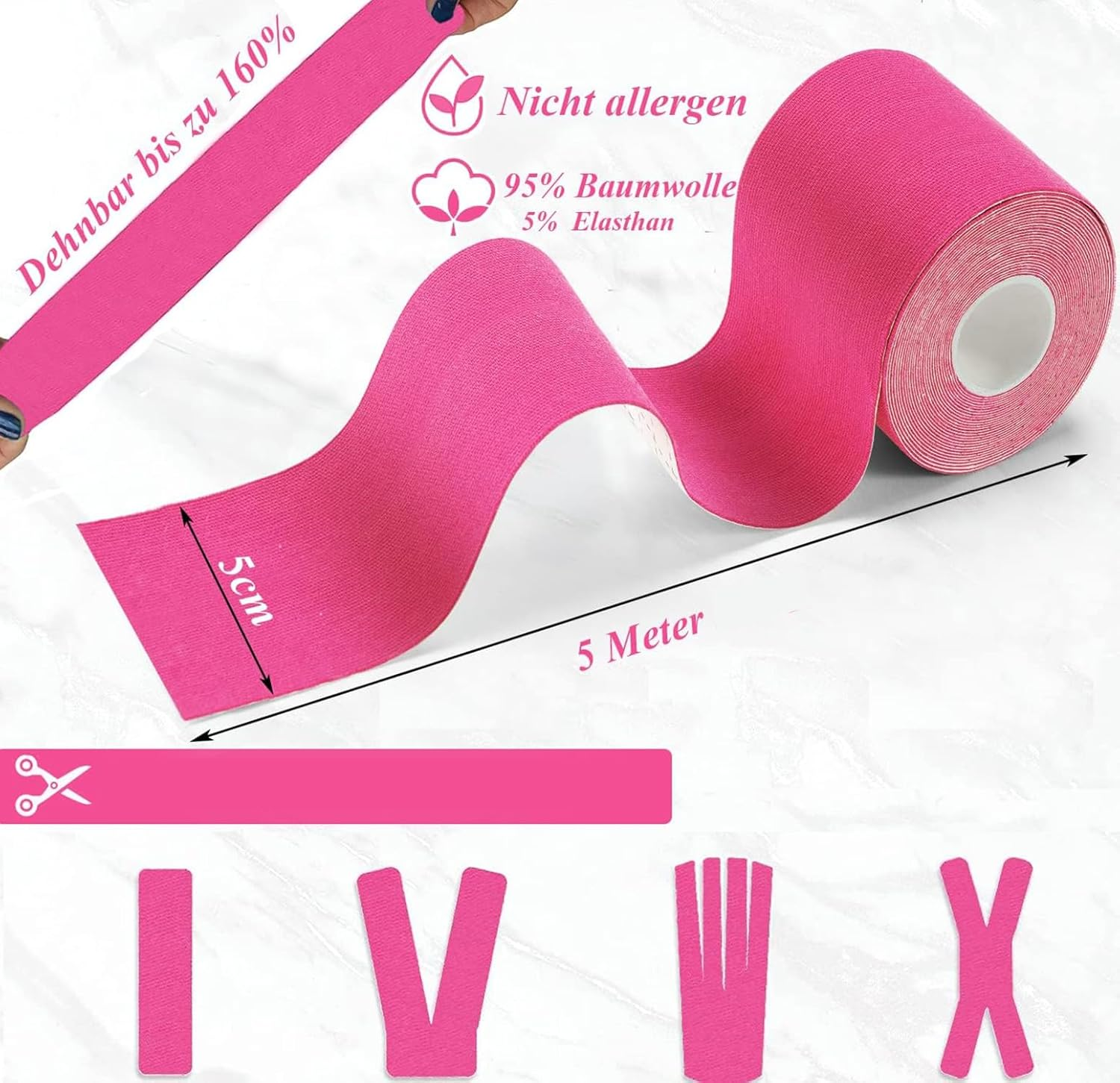 Athletic Sports Tape, Sports Tape Muscle Tape for Pain Relief, Muscle Support(4 Rolls Pack) (Pink) image number 5