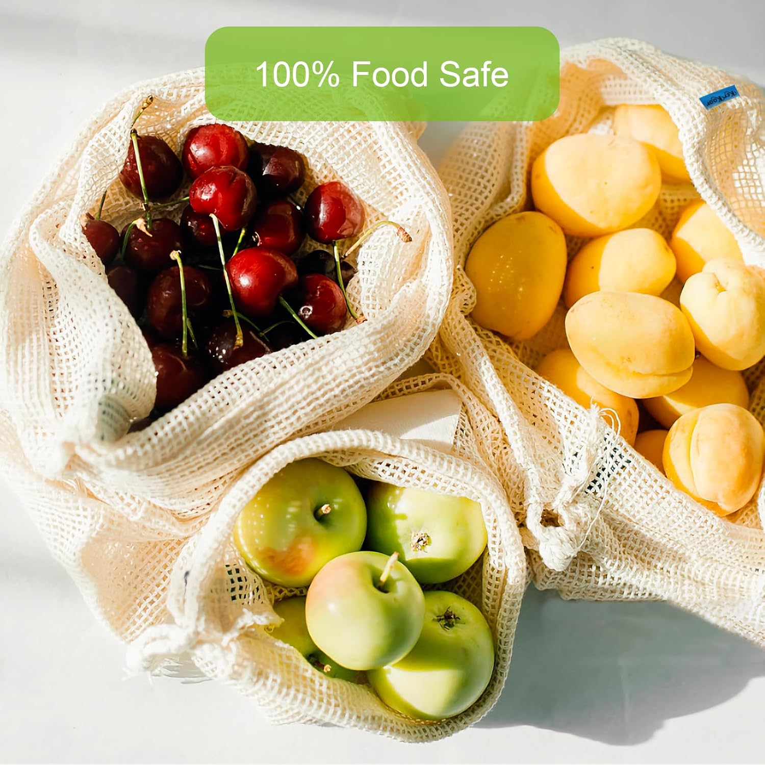 Reusable Cotton Mesh Produce Bags -Biodegradable Washable Eco-Friendly Premium See through Lightweight Net-Zero Bulk Bags for Veggie Fruit Vegetable Toys Grocery-Supermarket Shopping Storage Set of 9 image number 2