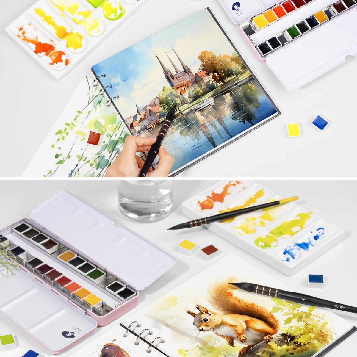 Lightwish Squirrel Watercolour Brushes Set, Paint Brushes Kit for Artists, Adults, and Hobbists, Pointed round Mop Brush for Watercolour Paint, Gouache,4 Pcs image number 1