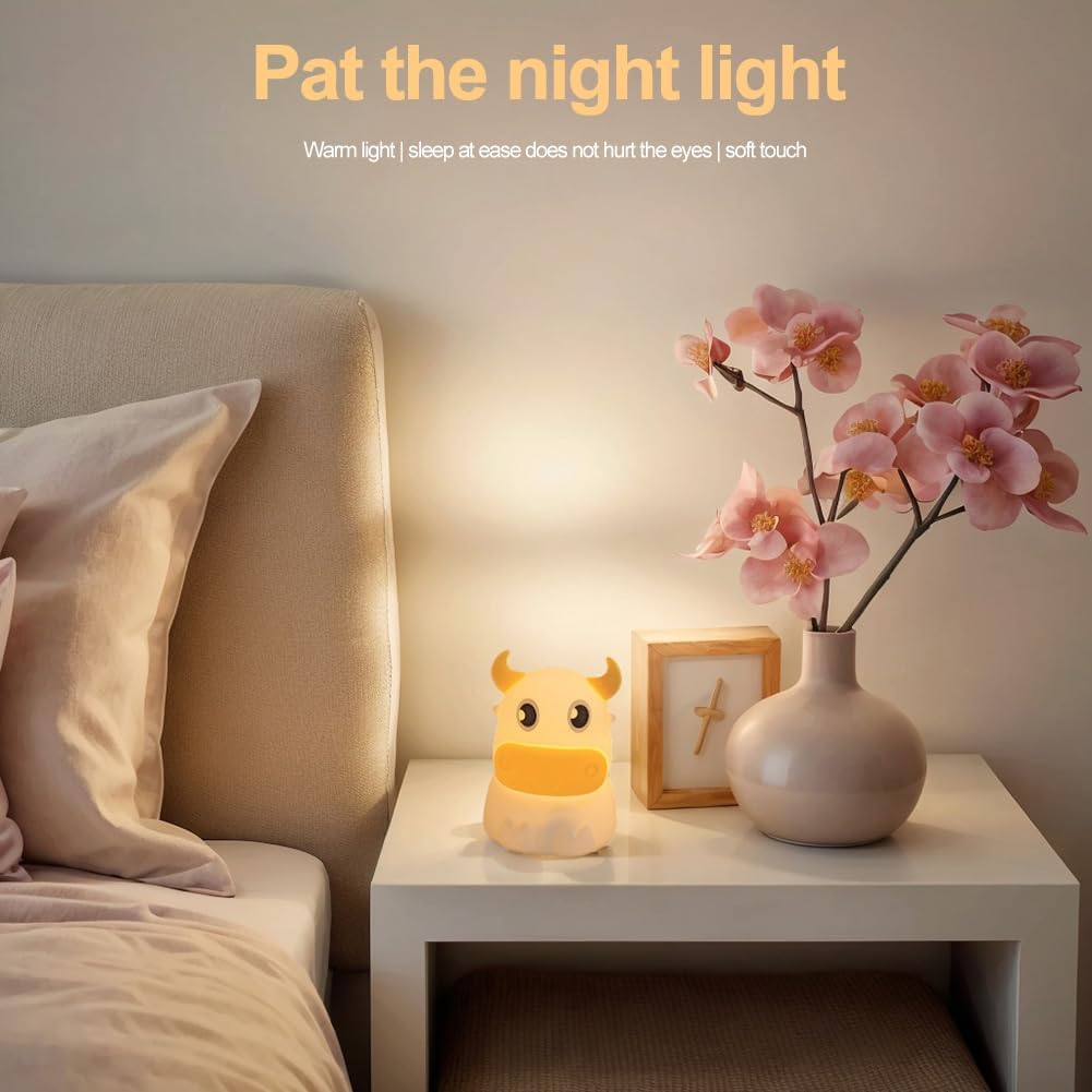 LED Silicone Night Light Rechargeable Patting Lamp Cartoon Touch Light (Cow) image number 6
