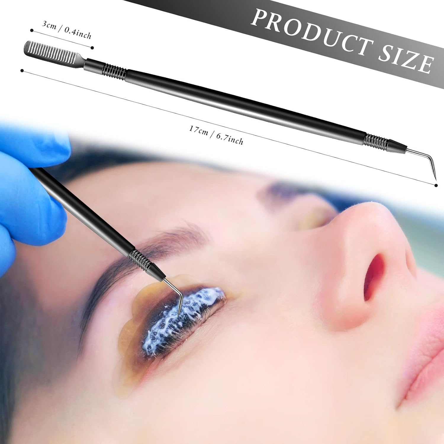 Chumia 2 Pieces 2 in 1 Lash Lift Tool Eyelash Separator Tool with Comb Stainless Steel Metal Lash Perm Lift Rods for Eyelash Eyebrow Comb Perming Tinting Curling Extension Supplies(Black) image number 3