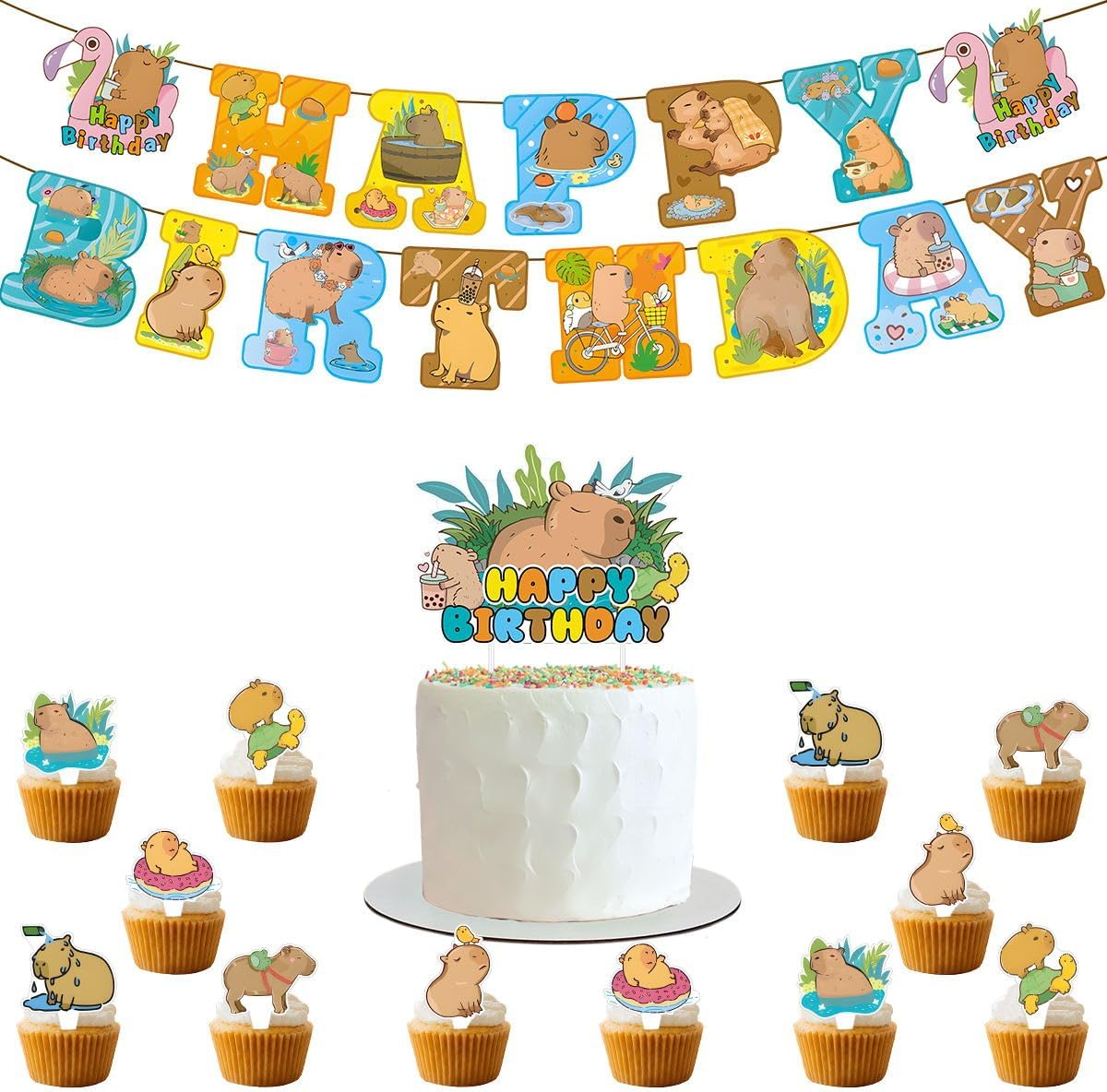 JU XIN Capybara Birthday Party Supplies, Capybara Theme Decorations with Banner, Cake Topper, Cupcake Toppers, Balloons image number 5