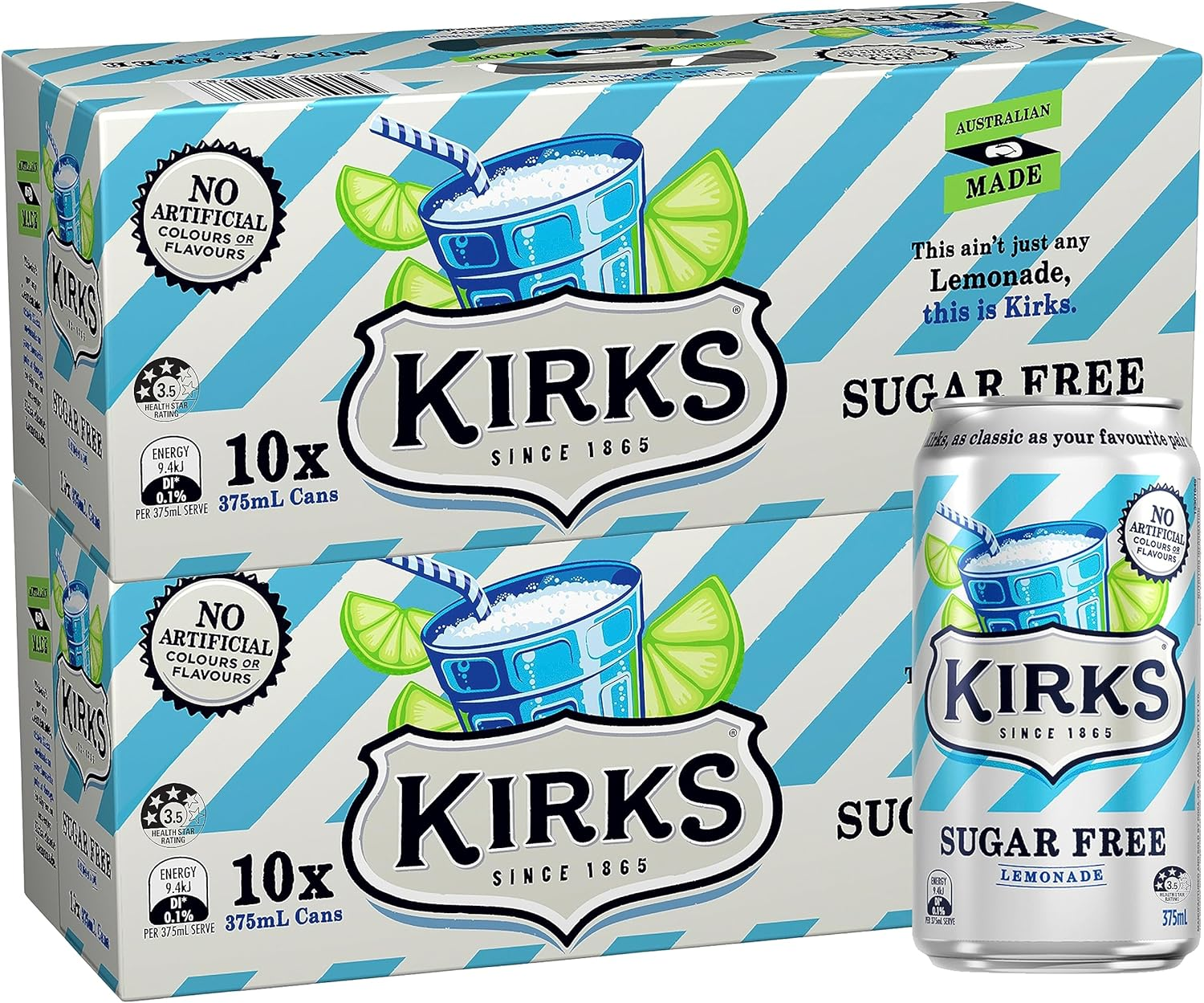 Kirks Lemonade Flavour Sugar Free Soft Drink Multipack Cans 20 X 375 Ml image number 1