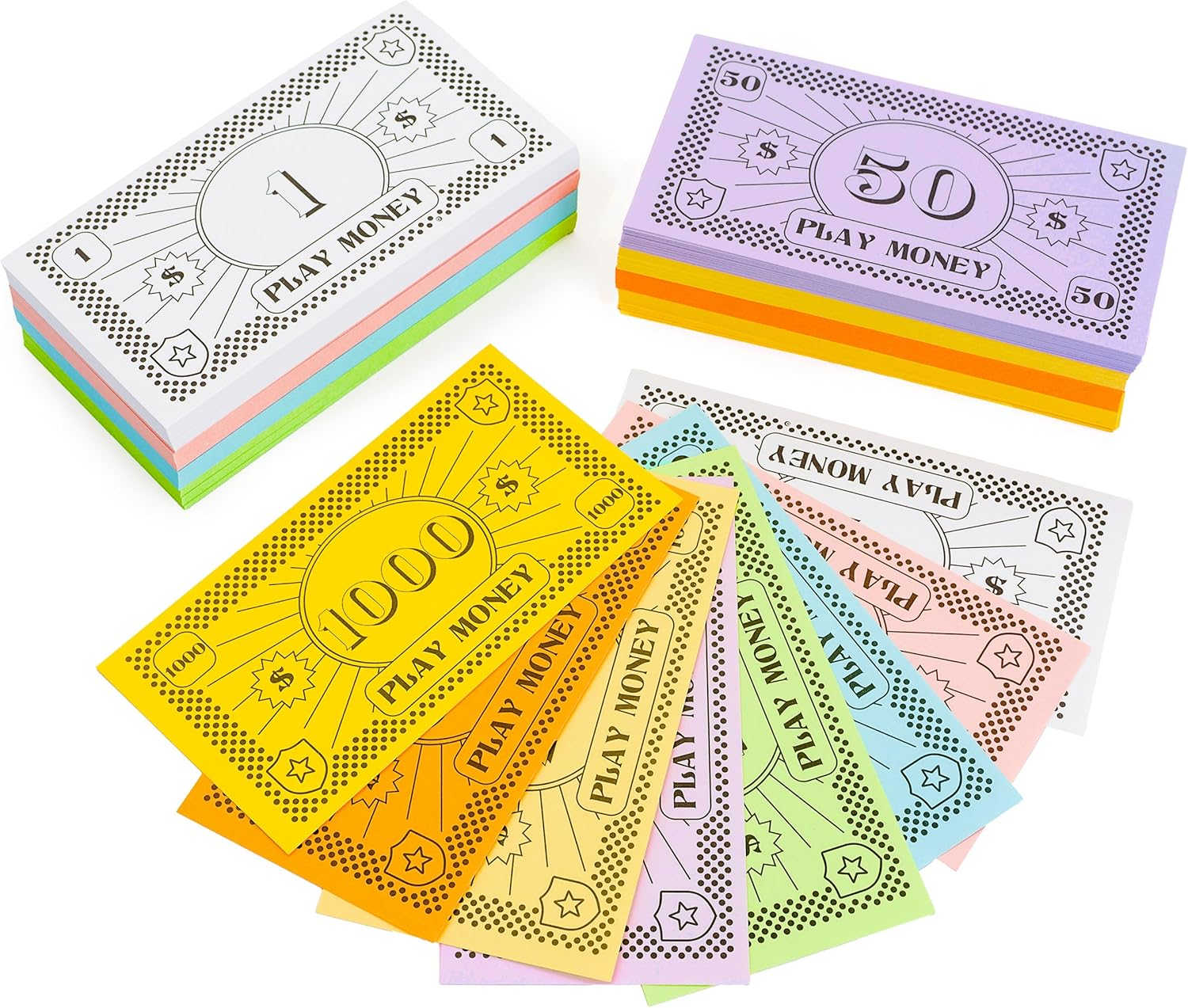 Opoly Play Money &ndash; 520Pcs Fake Money for Board Games &ndash; 65 of Each Bill in 8 Denominations &ndash; $1, 5, 10, 20, 50, 100, 500, & $1000 - Paper Money for Pretend Play Cashier, Refill Packs, Stocking Stuffers