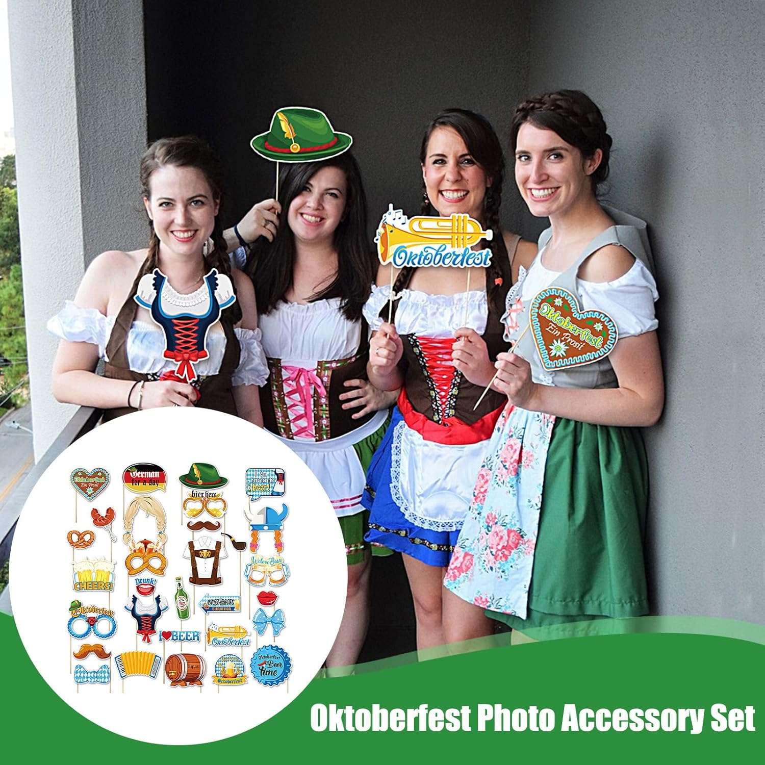 Oktoberfest Props, Photo Booth Kit, 30 Pieces German Party Decor Reusable Accessories, Selfie Station Set for Holiday Events Halloween Birthday Club Women Men Fans, Multicoloured image number 2